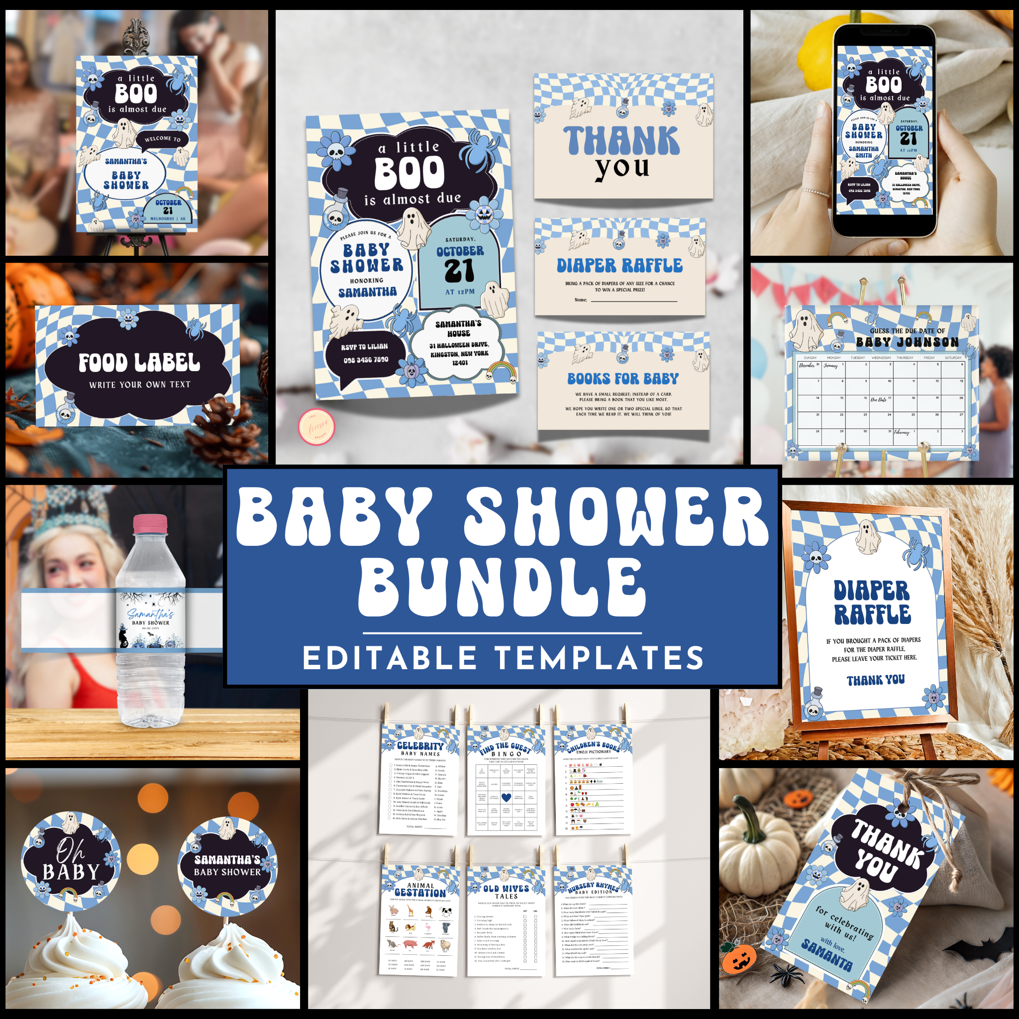 Retro Halloween Baby Shower Bundle | Blue