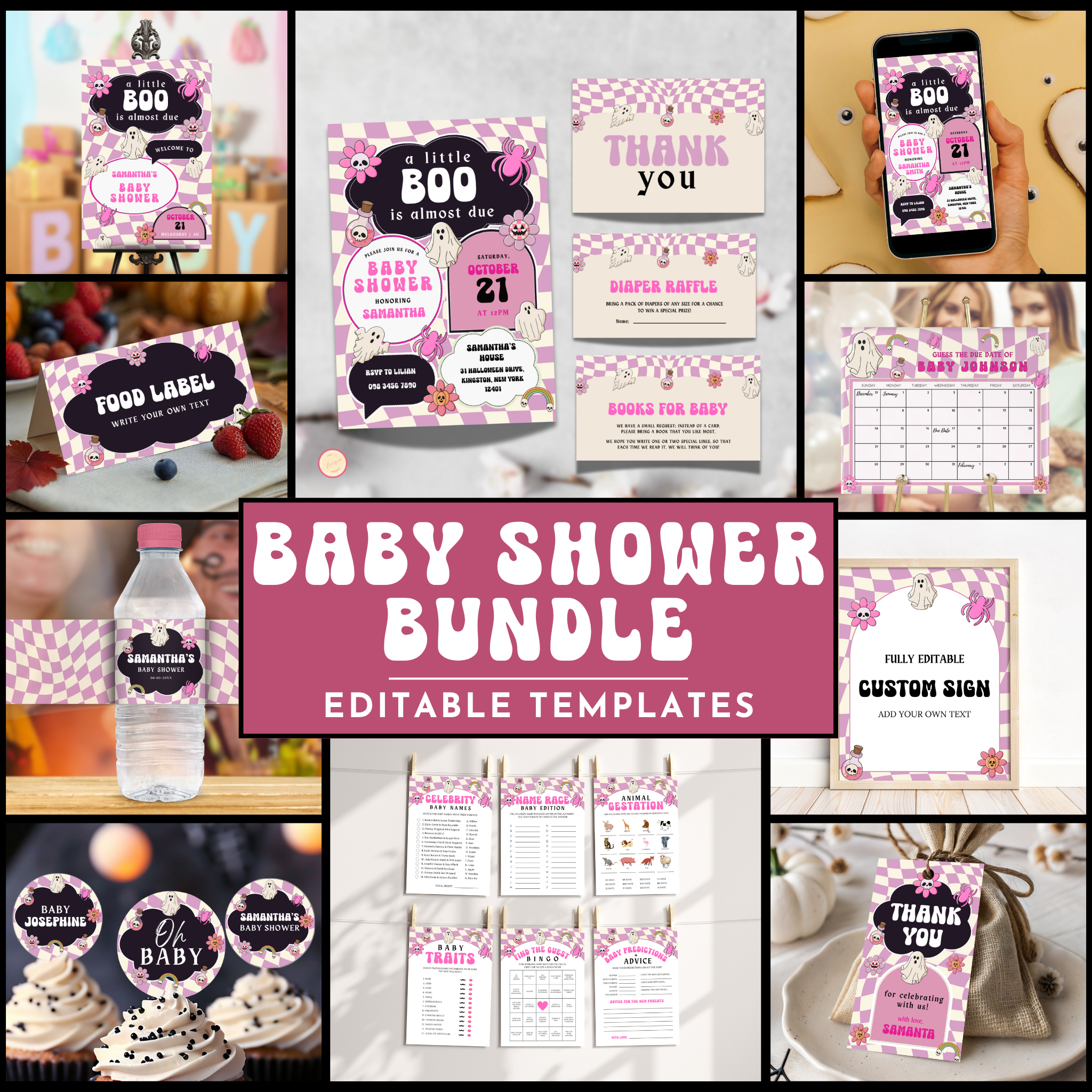 Retro Halloween Baby Shower Bundle | Pink