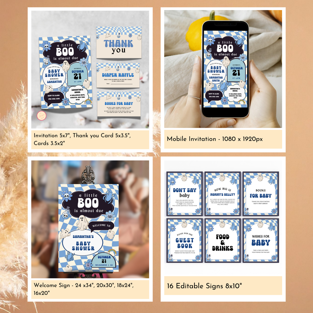 Retro Halloween Baby Shower Bundle | Blue