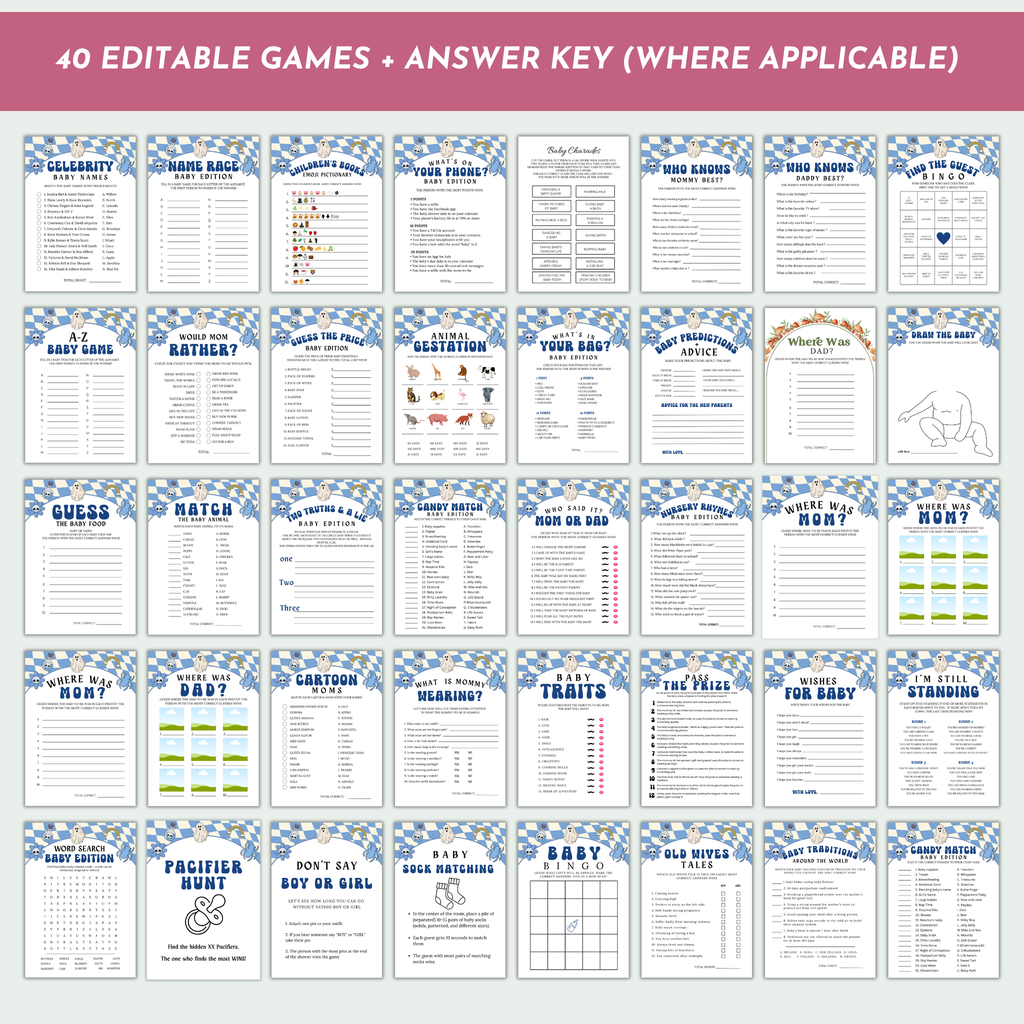 Halloween Baby Shower Games and Signage Bundle | Blue