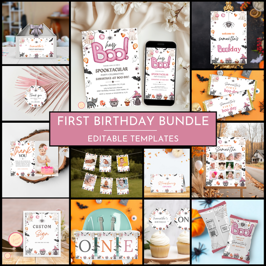 Halloween 1st Birthday Template Bundle