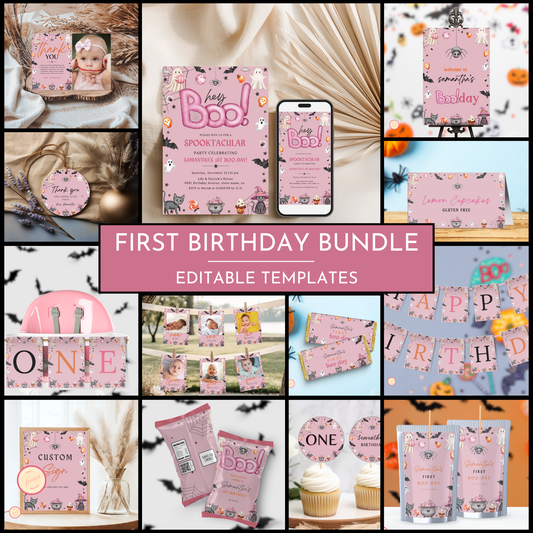 Halloween 1st Birthday Template Bundle - Hey Boo #1