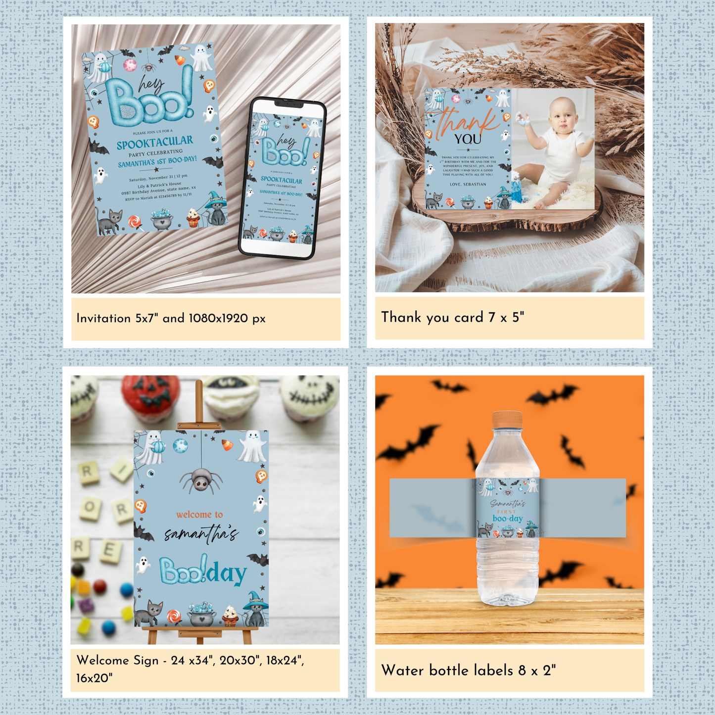 Halloween 1st Birthday Template Bundle - Hey Boo