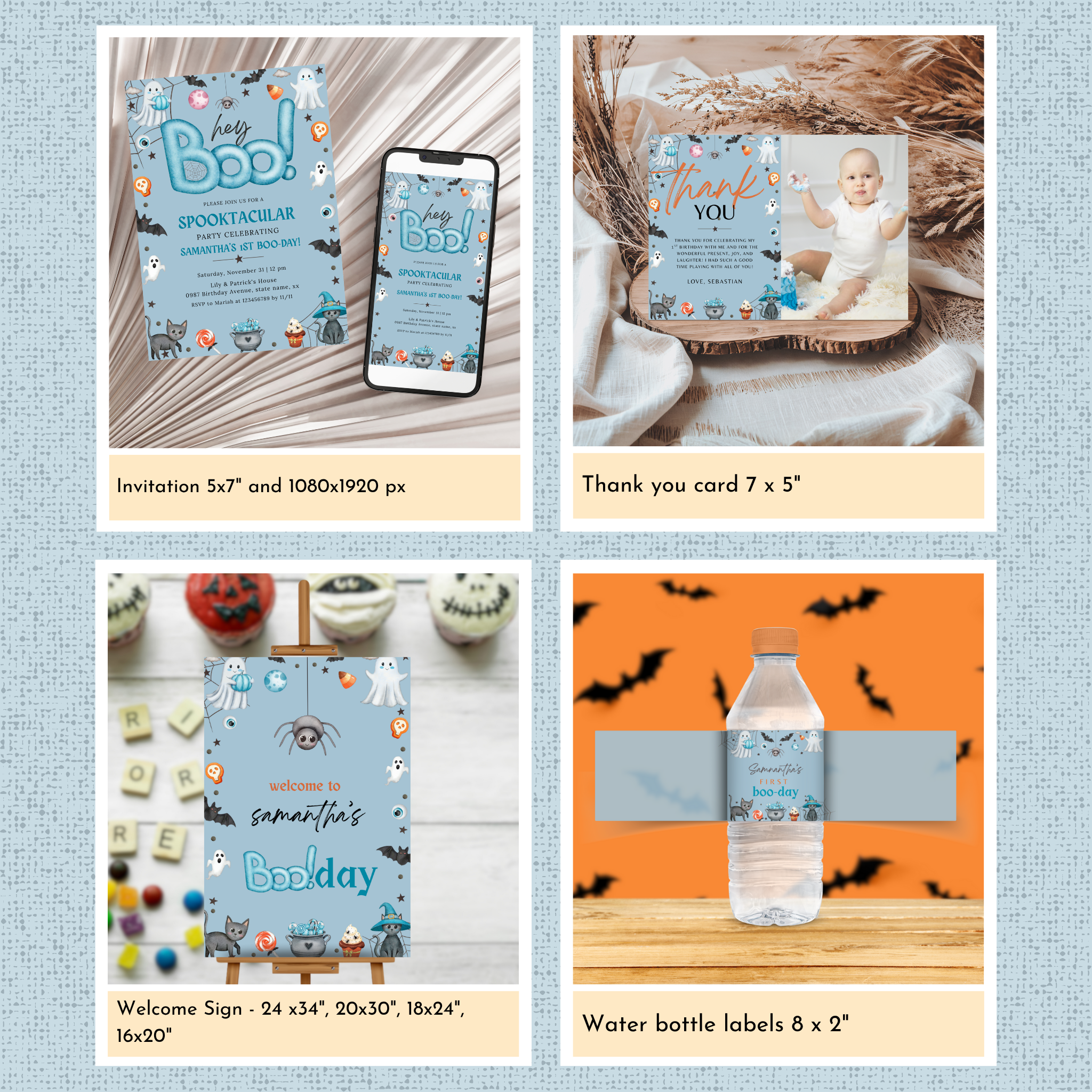 Halloween 1st Birthday Template Bundle - Hey Boo