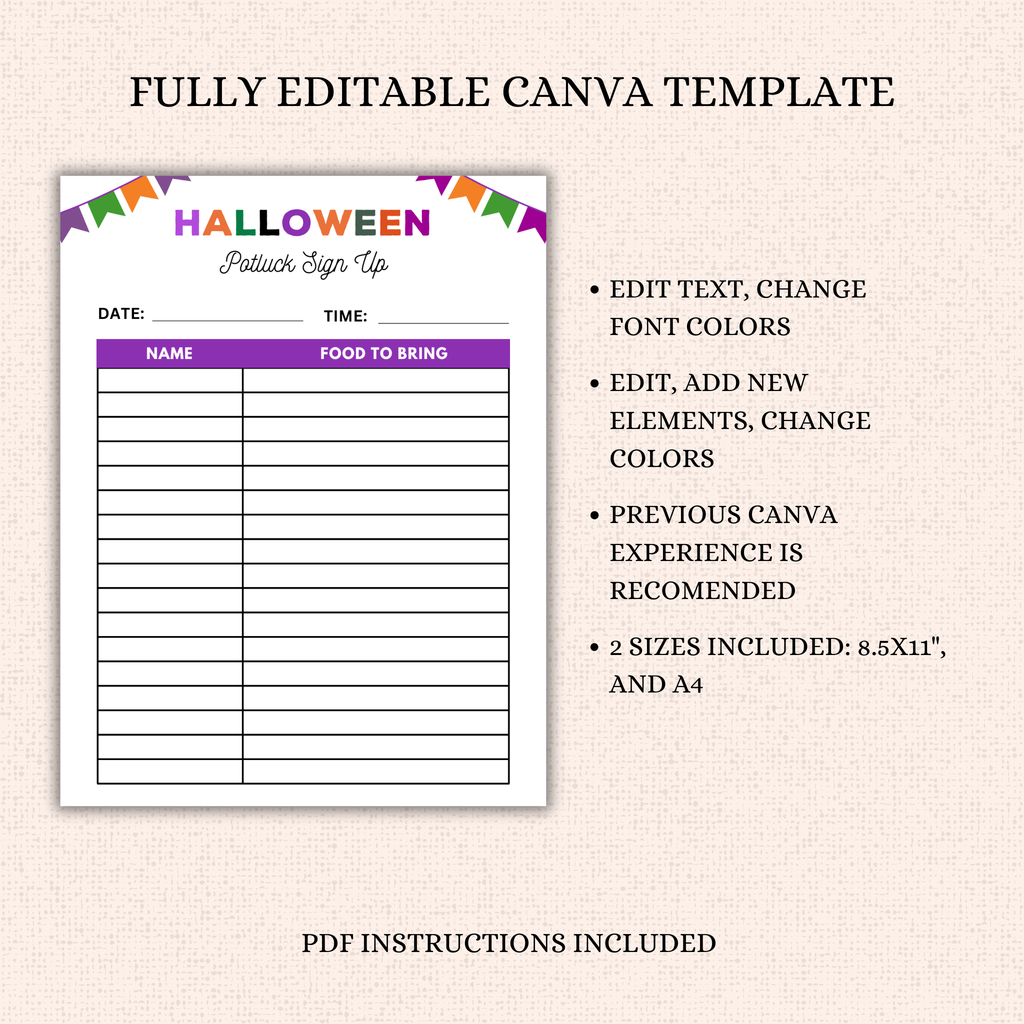 Halloween Potluck Sign-Up Sheet Template