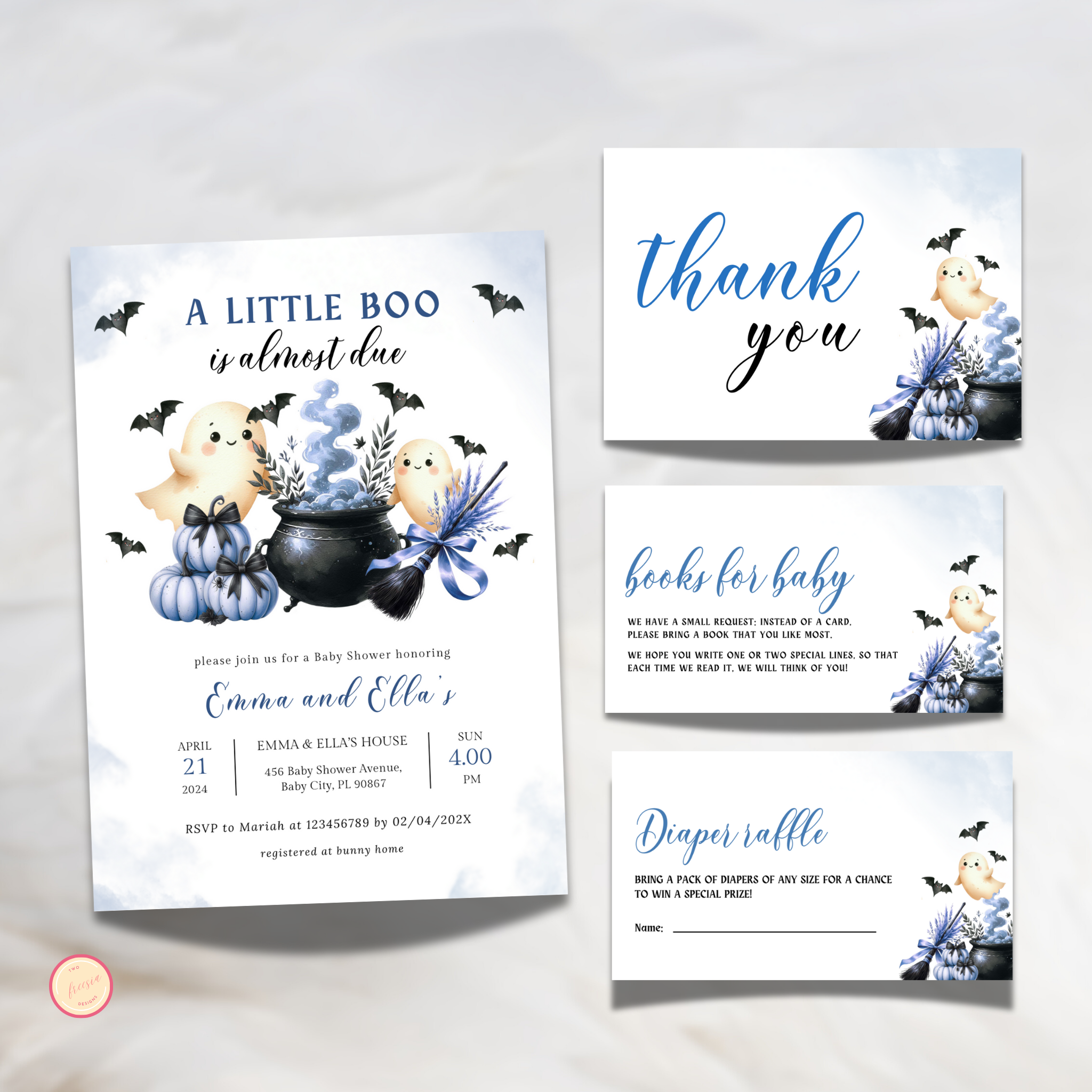 Halloween Baby Shower Invitation Set | Blue