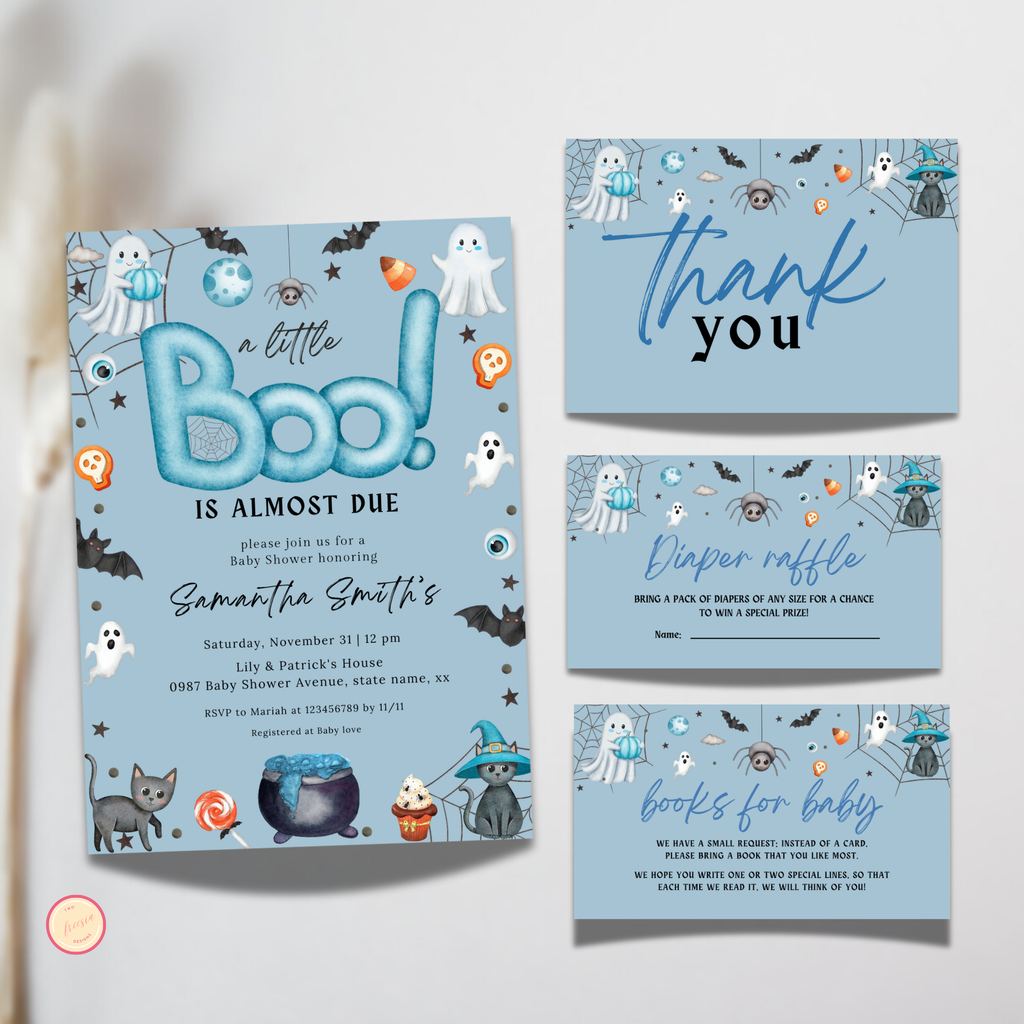 Halloween Boo Baby Shower Invitation Set | Blue