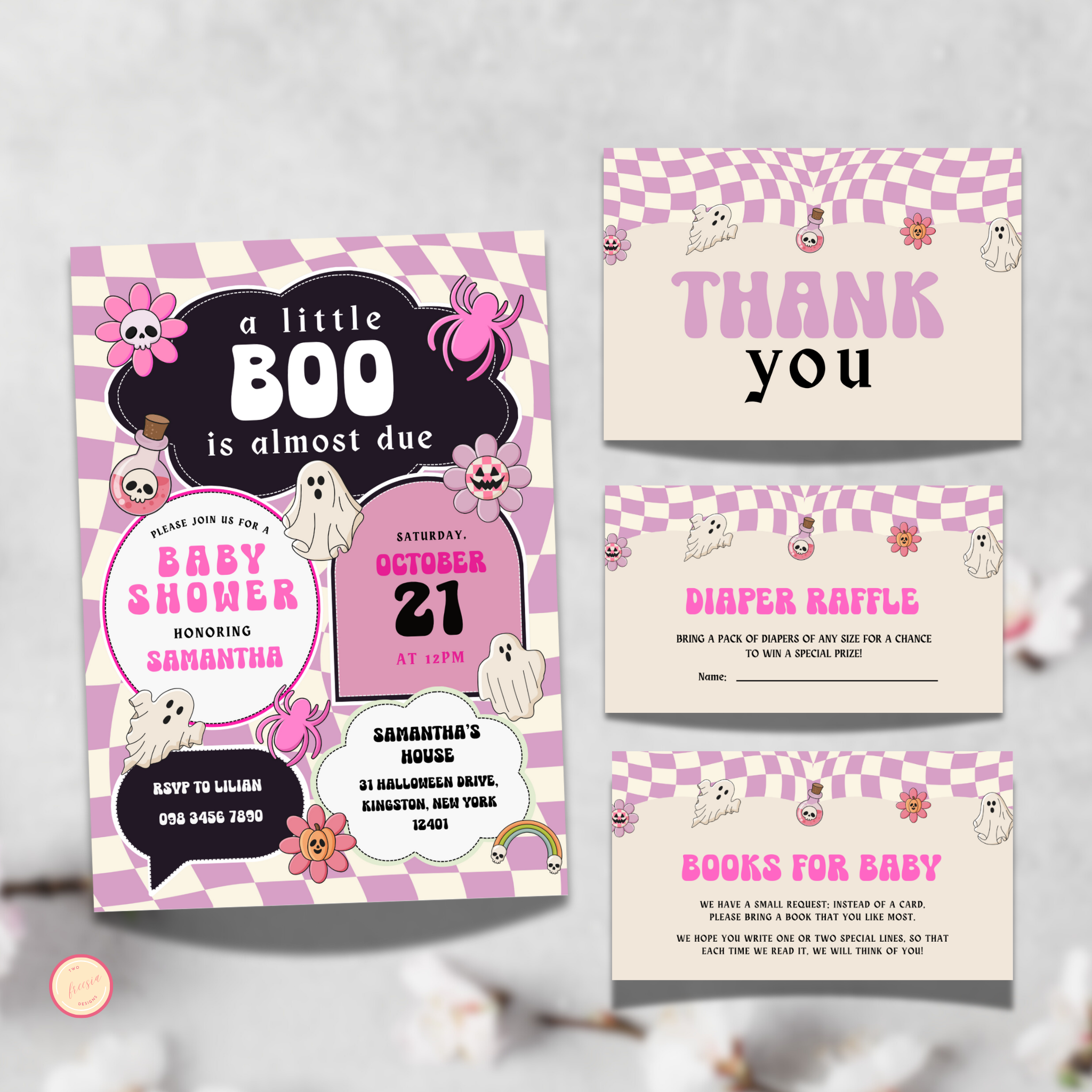 Little Boo Shower Invitation Bundle - Pink Retro