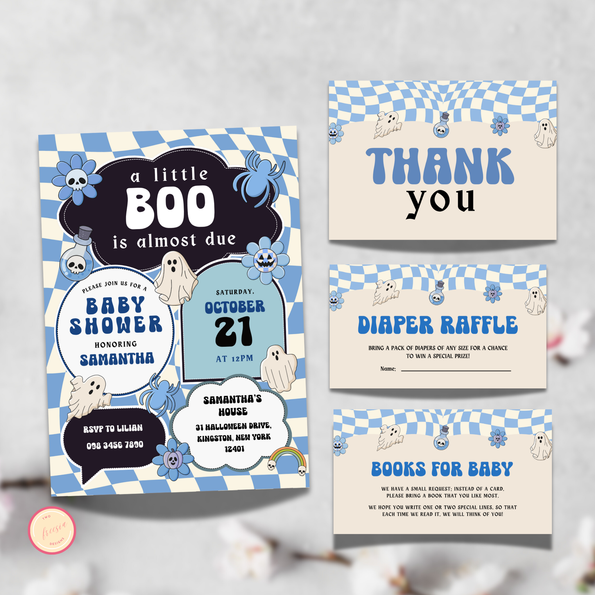 Little Boo Shower Invitation Bundle - Blue Retro