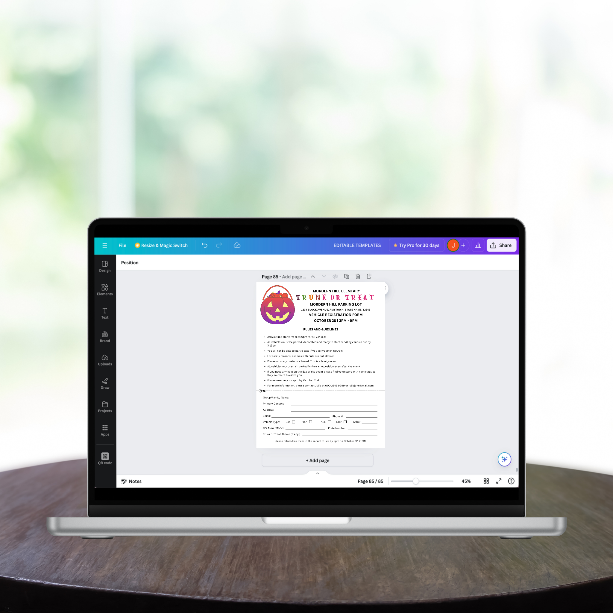 Truck or Treat Vehicle Registration Form Template