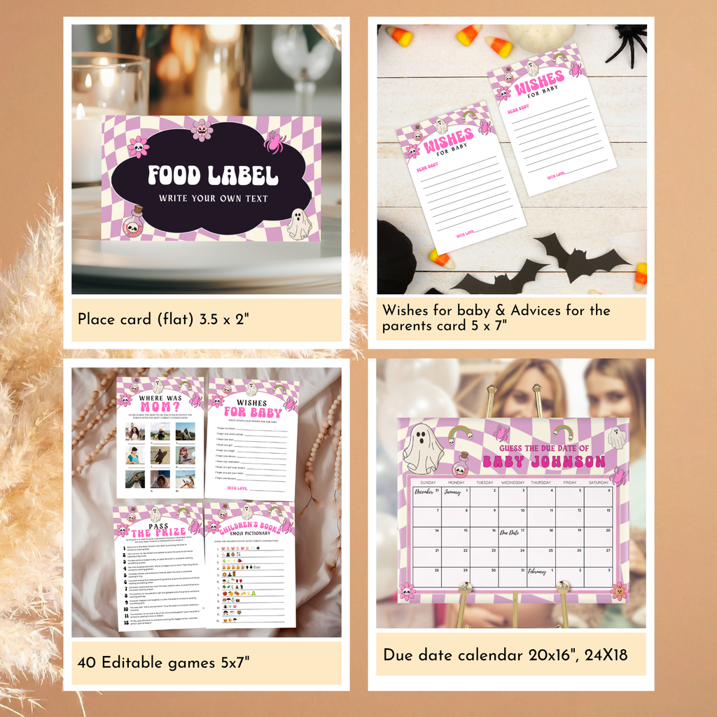 Retro Halloween Baby Shower Bundle | Pink