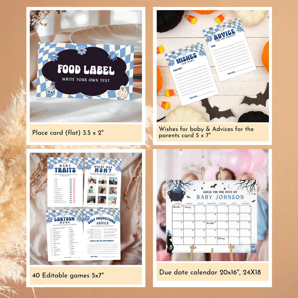 Retro Halloween Baby Shower Bundle | Blue