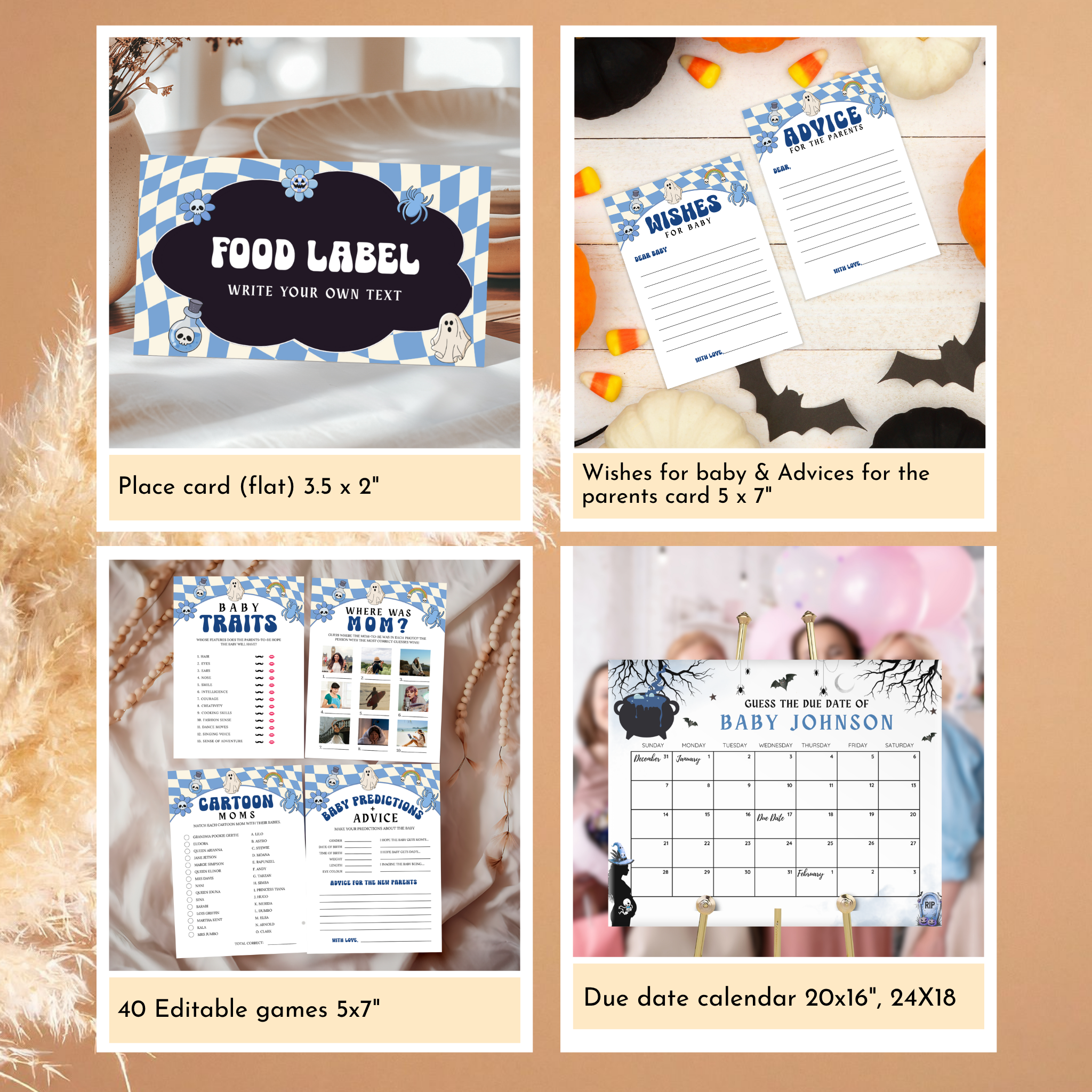 Retro Halloween Baby Shower Bundle | Blue