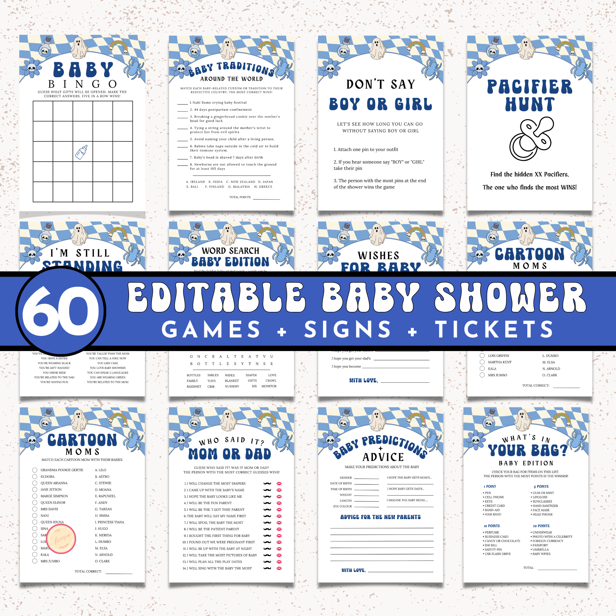 Halloween Baby Shower Games and Signage Bundle | Blue