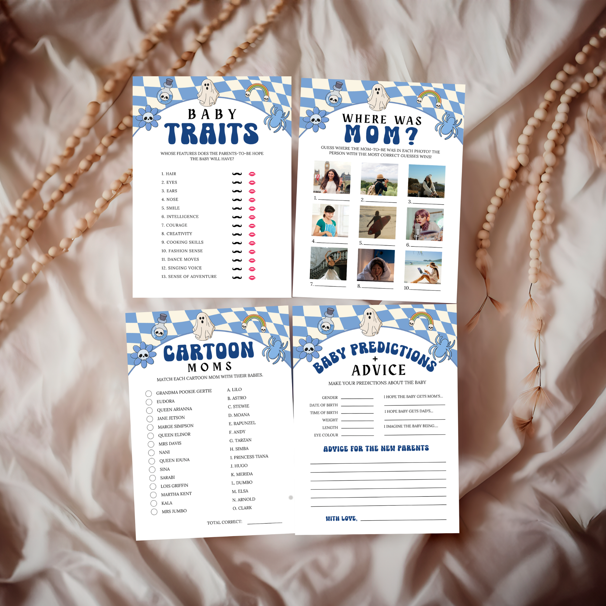 Halloween Baby Shower Games and Signage Bundle | Blue