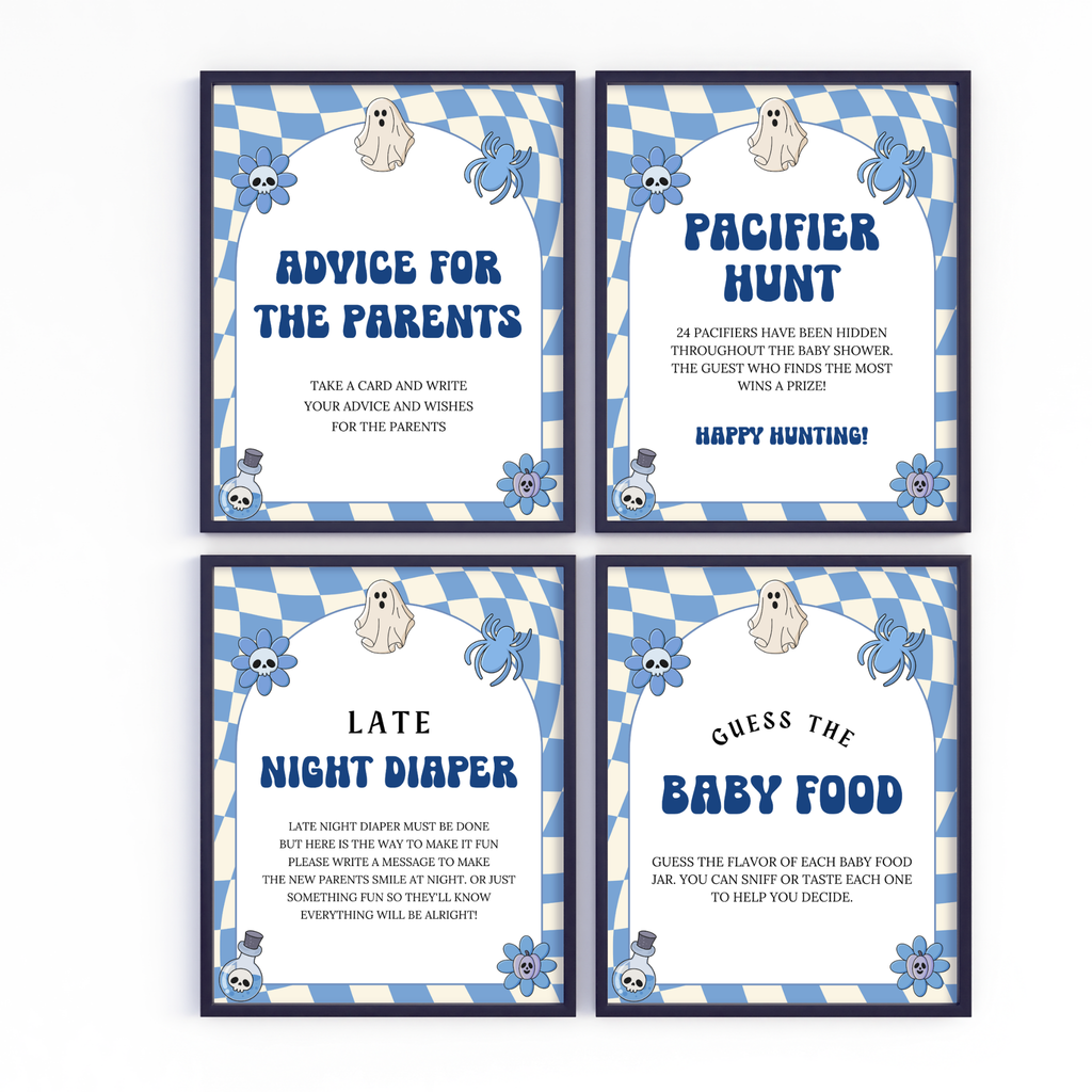 Halloween Baby Shower Games and Signage Bundle | Blue