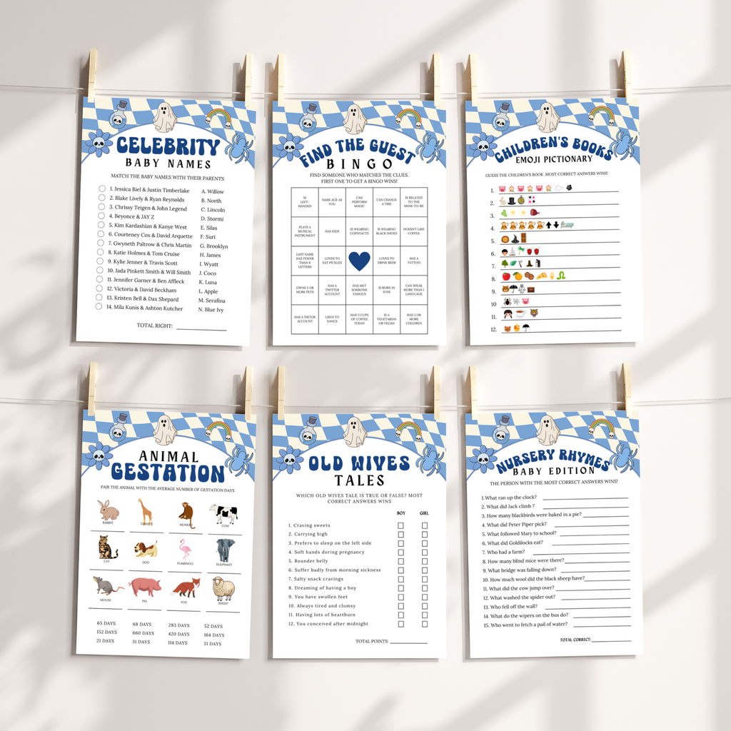 Halloween Baby Shower Games and Signage Bundle | Blue