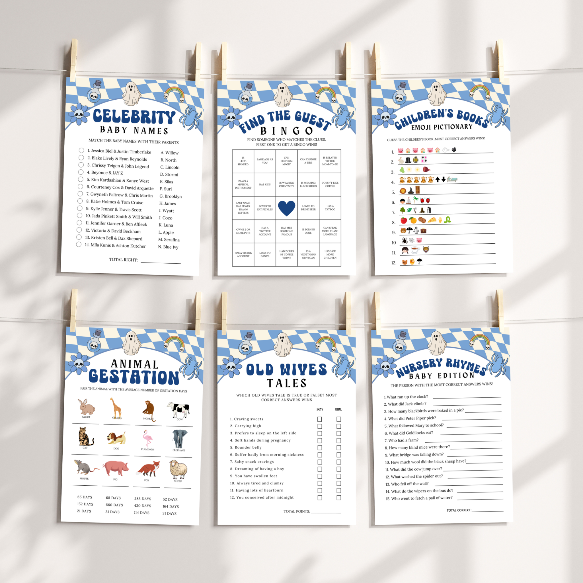 Halloween Baby Shower Games and Signage Bundle | Blue