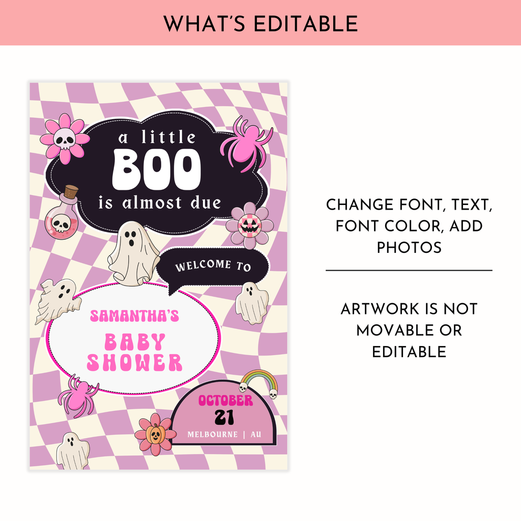 Retro Halloween Baby Shower Welcome Sign | Pink