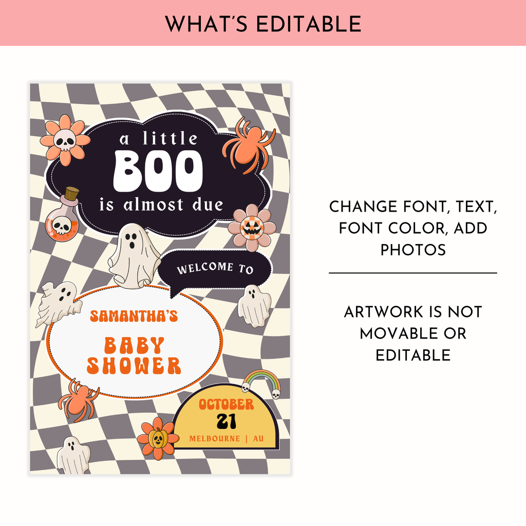 Retro Halloween Baby Shower Welcome Sign