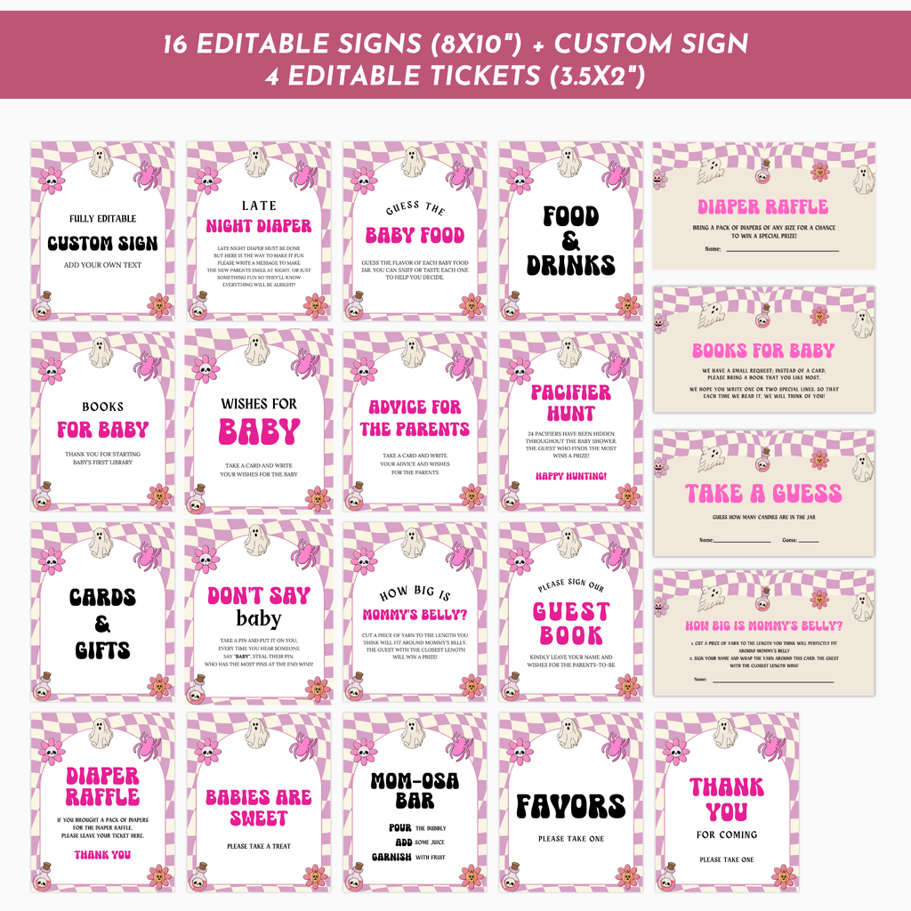Halloween Baby Shower Table Sign | Pink