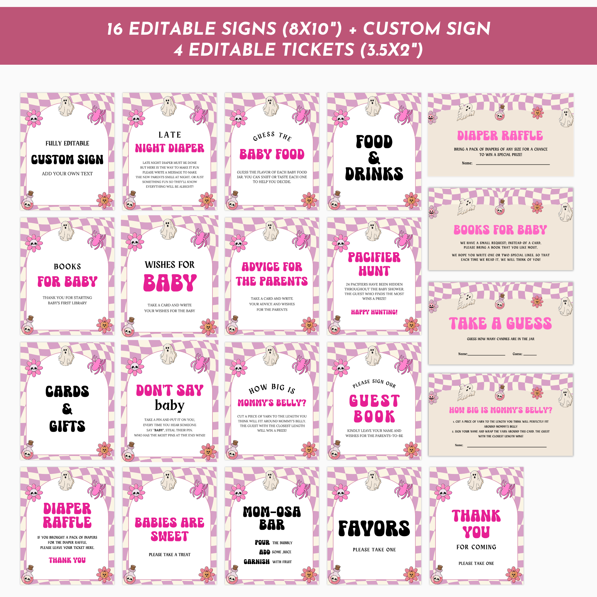 Halloween Baby Shower Table Sign | Pink