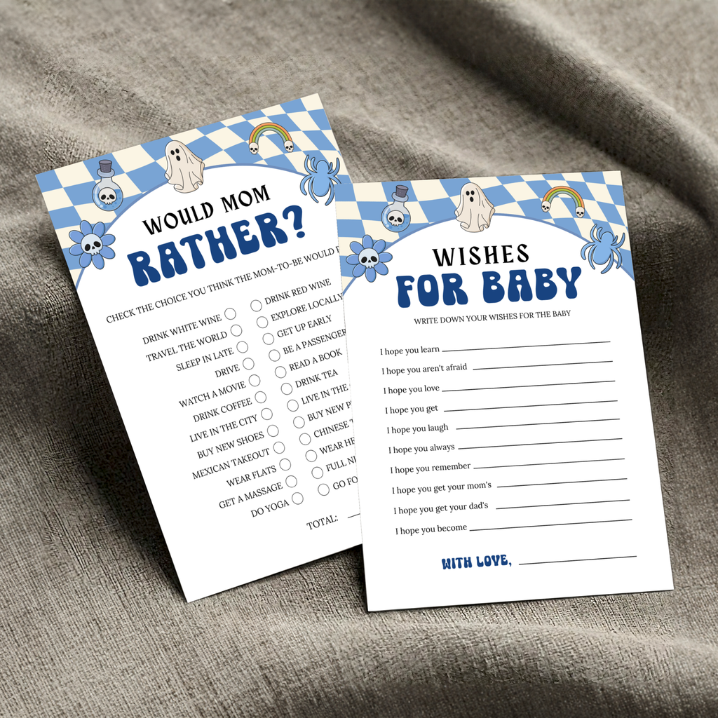 Halloween Baby Shower Games and Signage Bundle | Blue