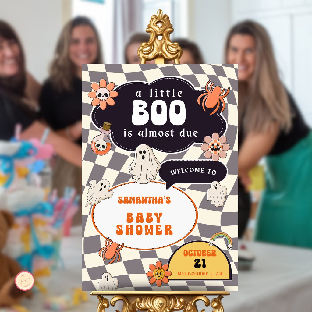 Retro Halloween Baby Shower Welcome Sign