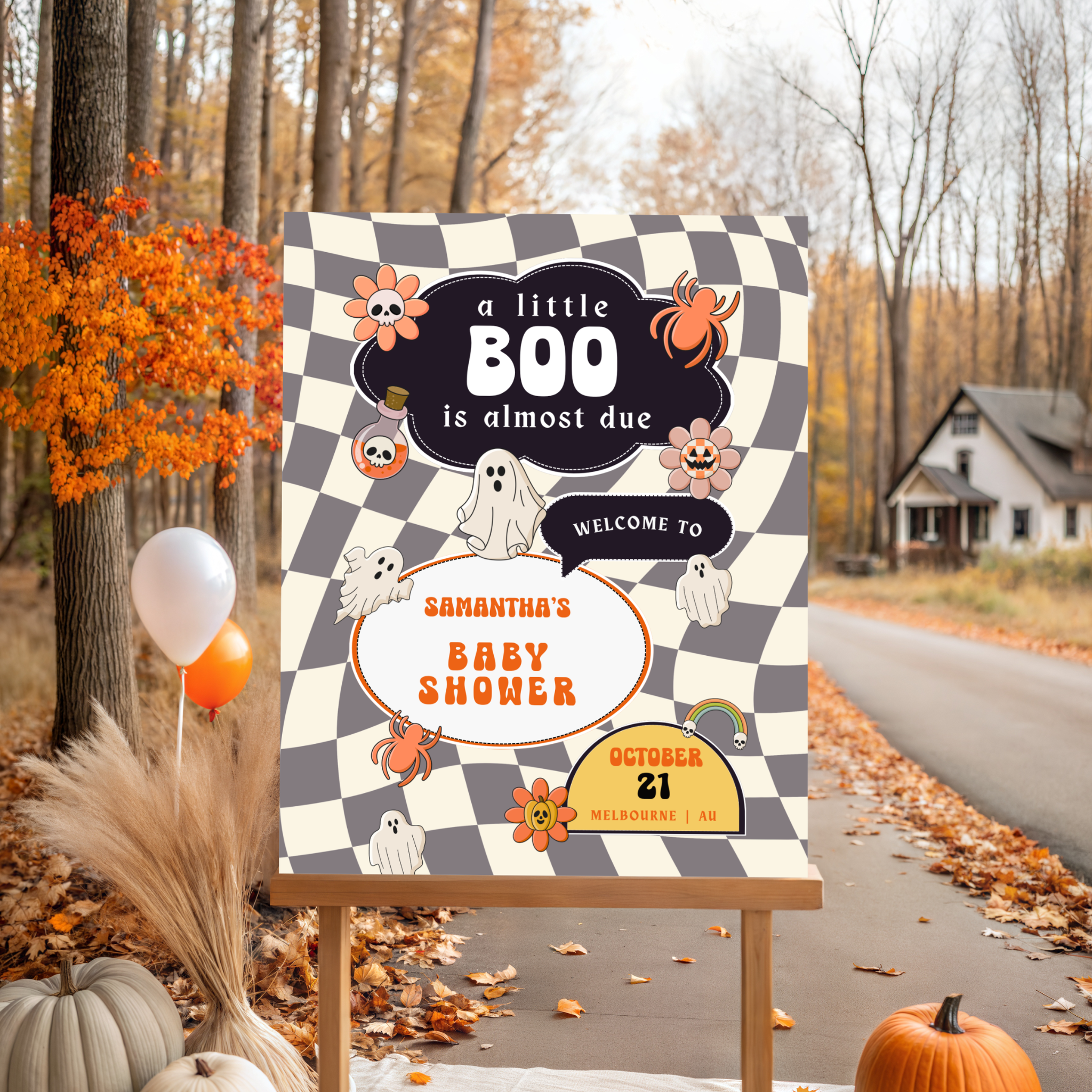 Retro Halloween Baby Shower Welcome Sign