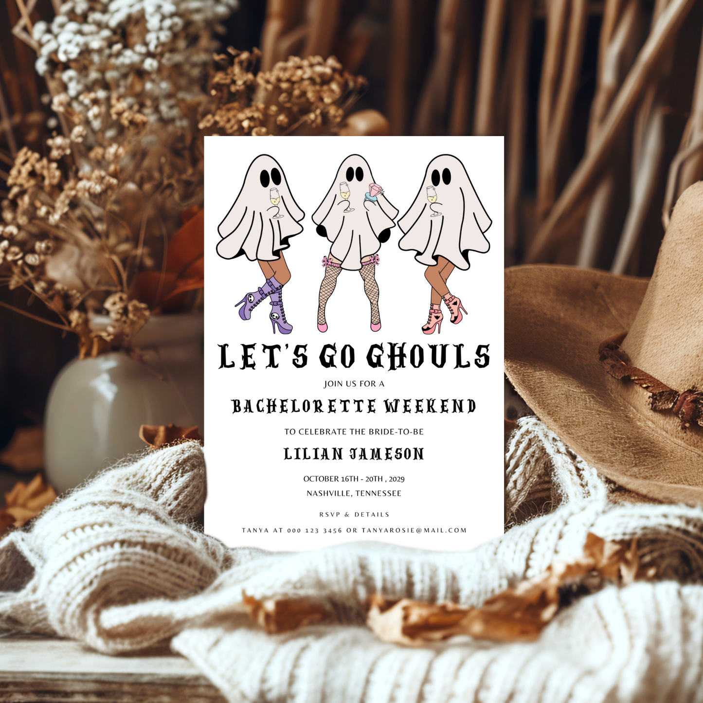 Let's Go Ghouls Bachelorette Invitation Template