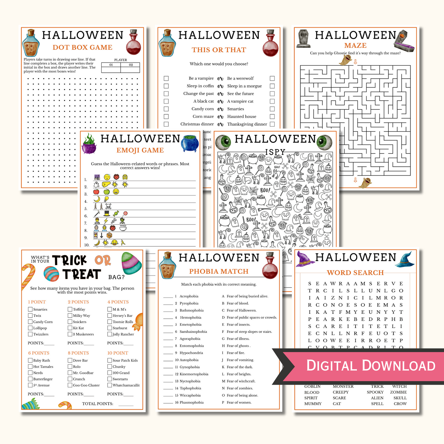 Halloween Party Games - 16 Printable Games