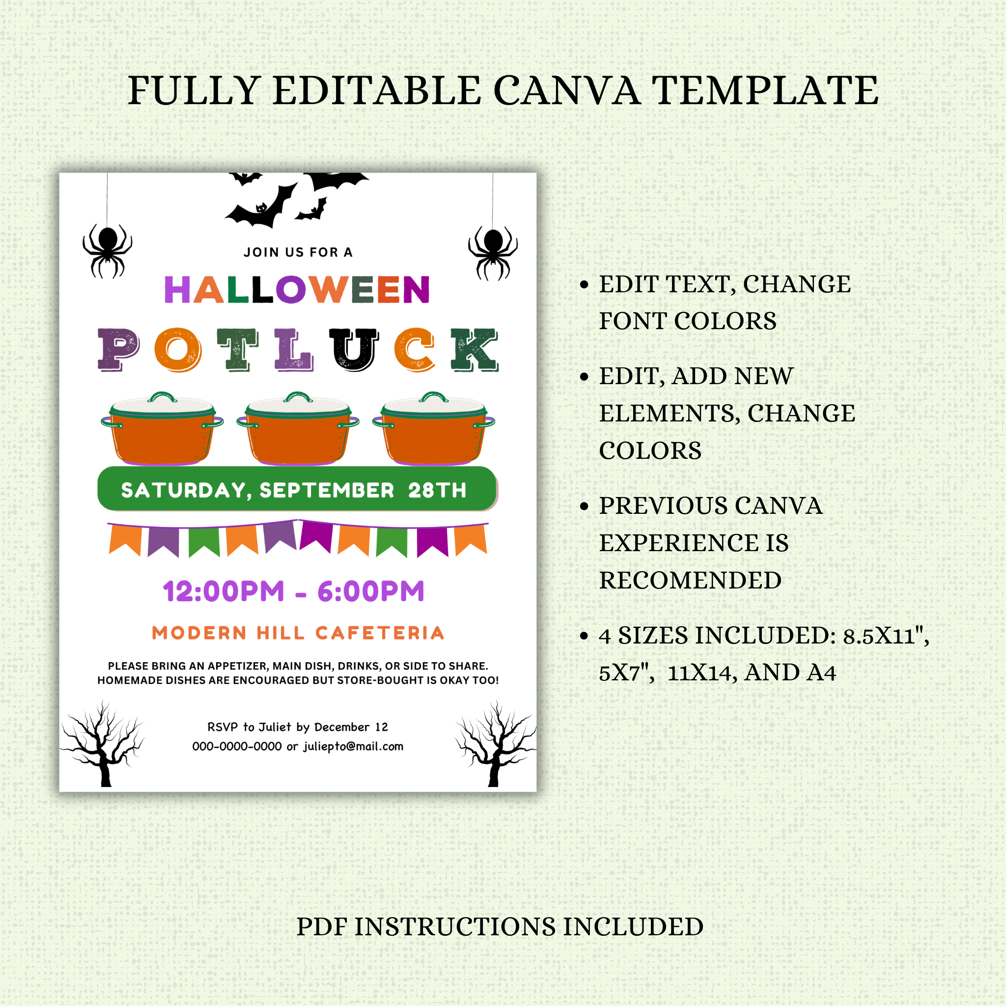 Halloween Potluck Flyer and Sign Up Sheet Template