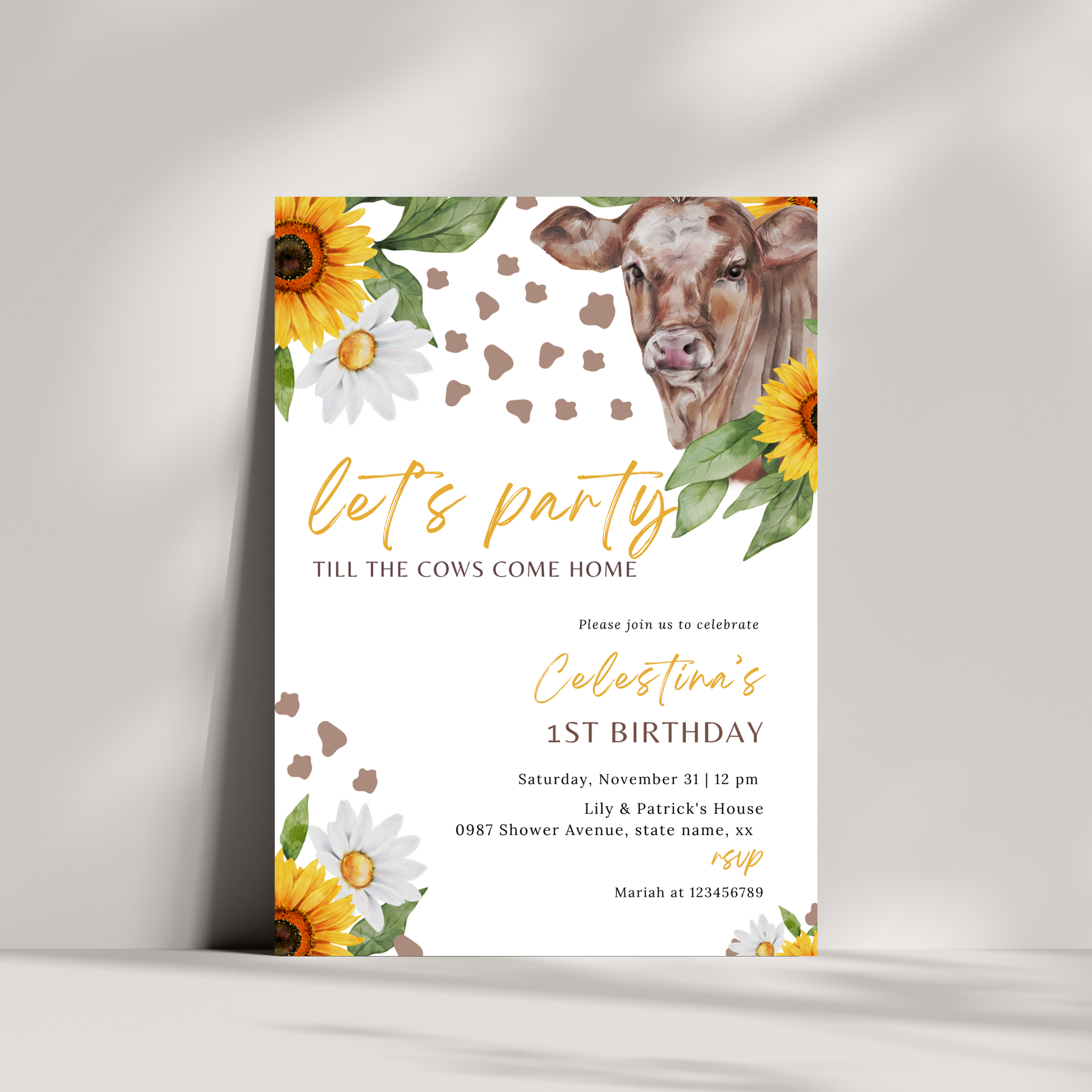 Sunflower Cow Invitation