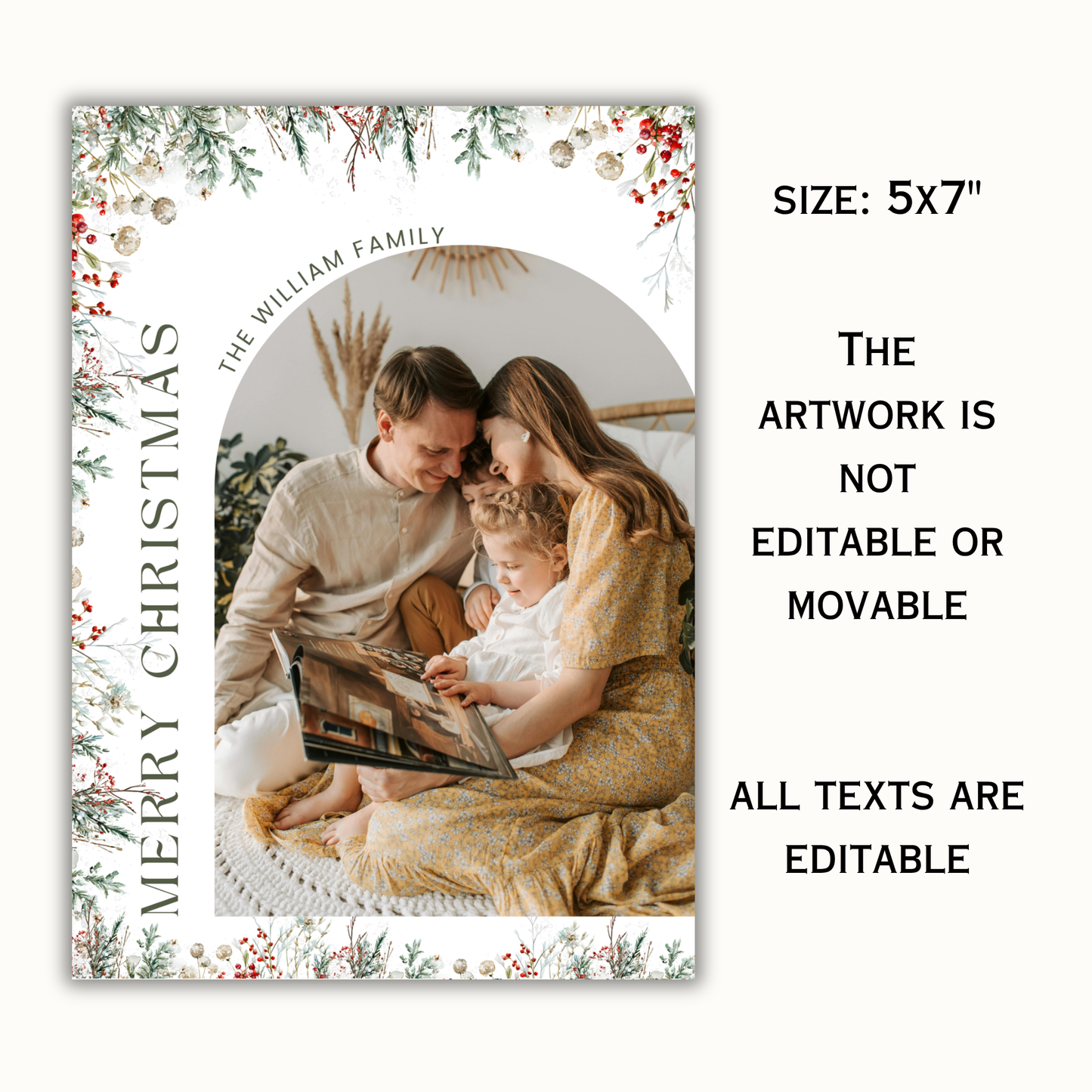 Floral Holiday Photo Card Template