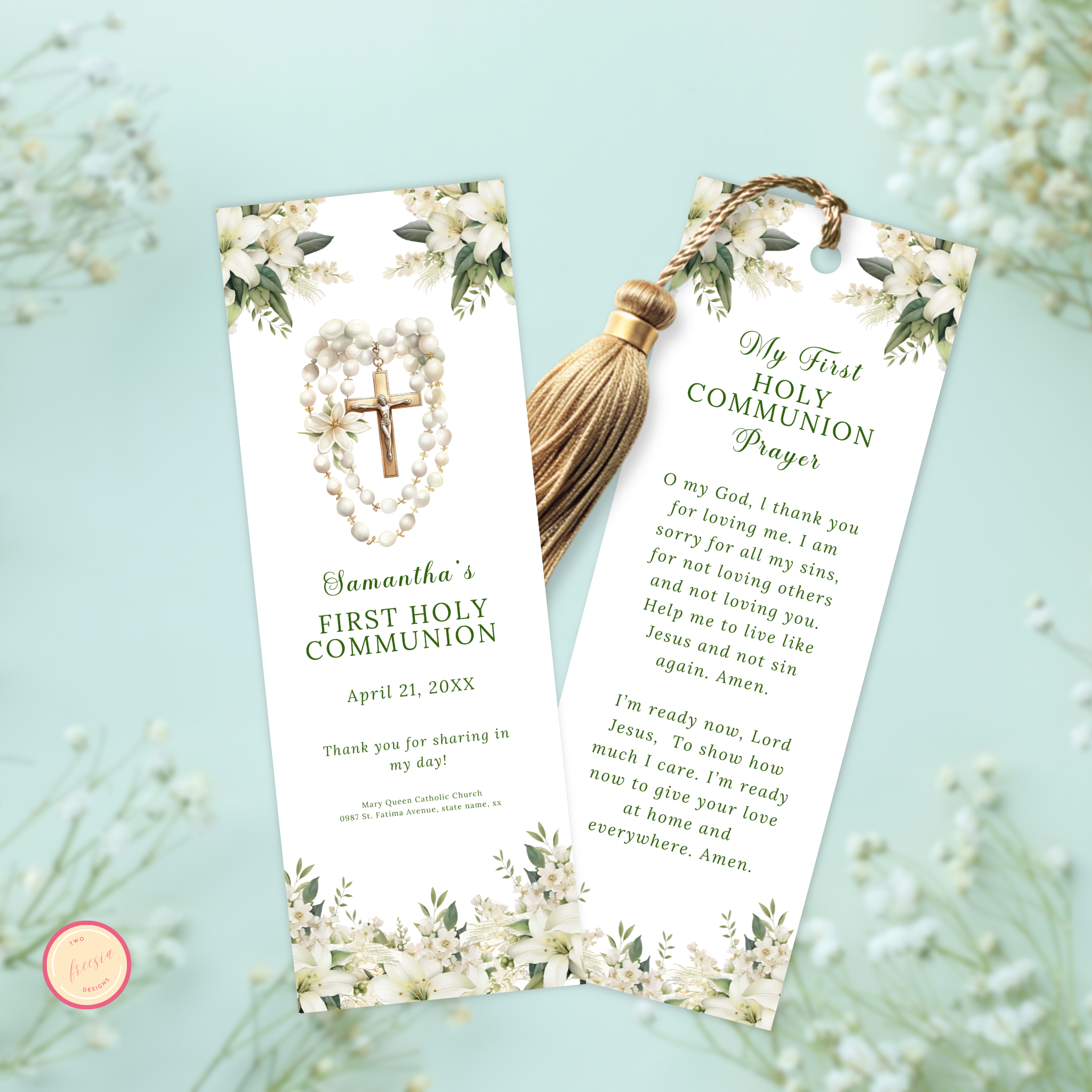 First Holy  Communion Bookmark - Green