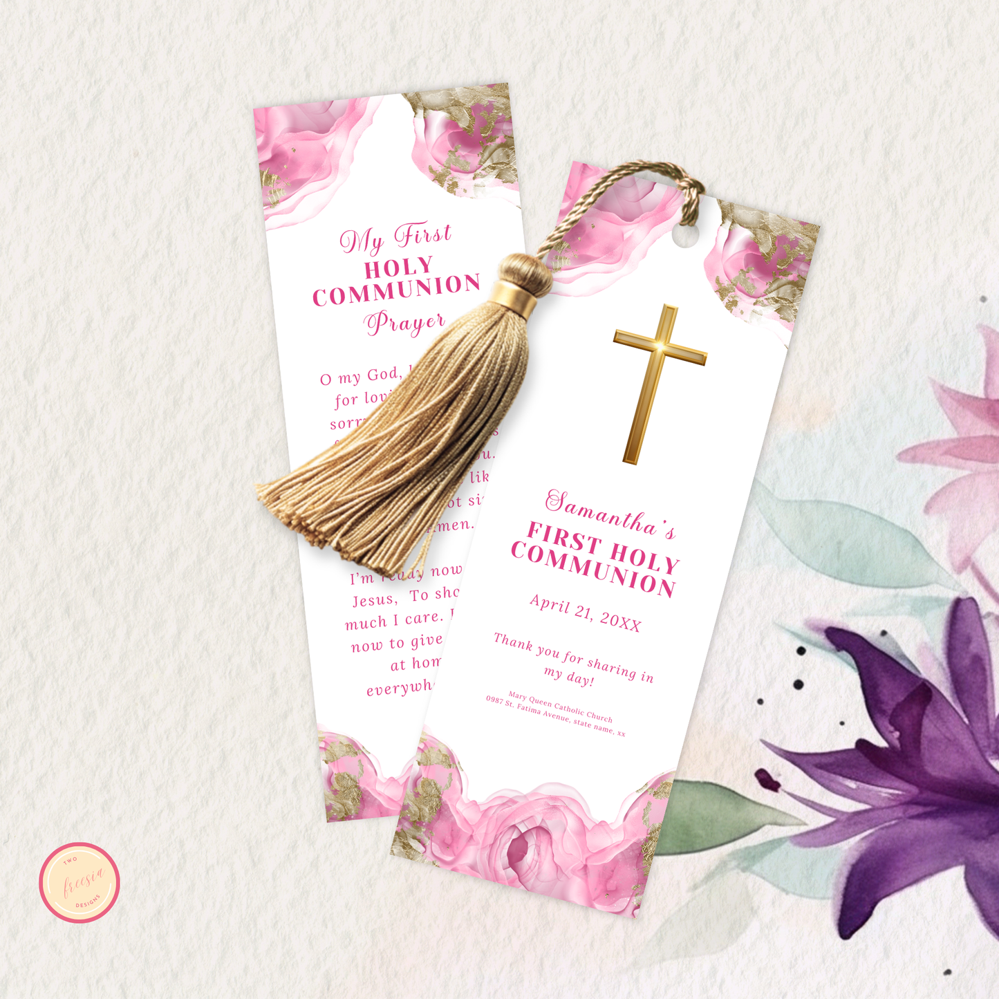 First Holy Communion  Bookmark - Pink