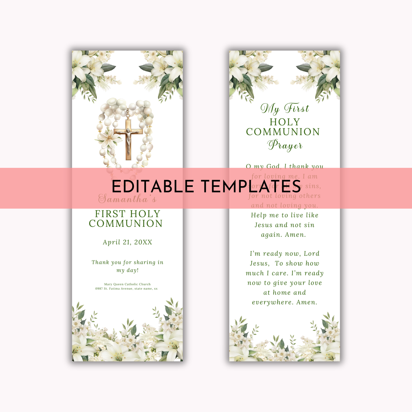 First Holy  Communion Bookmark - Green