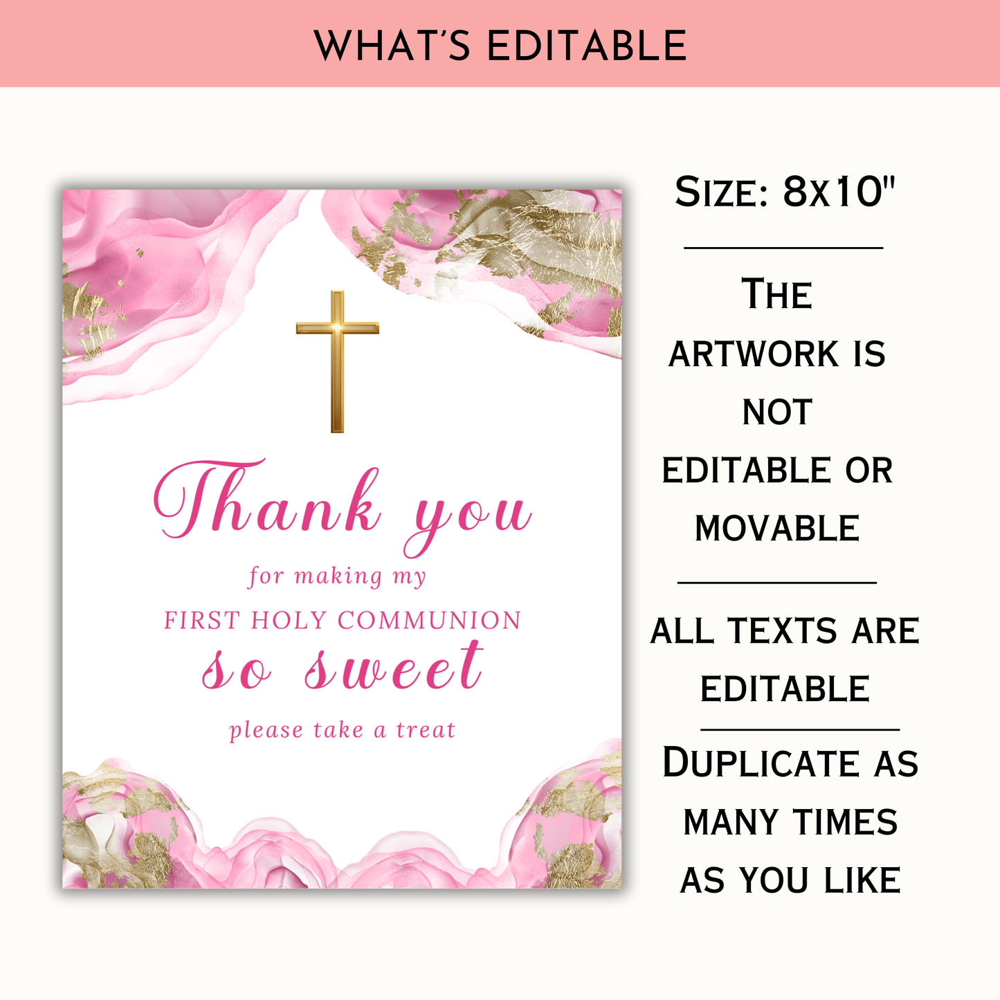 1st Communion Thank You for Coming Sign - Pink