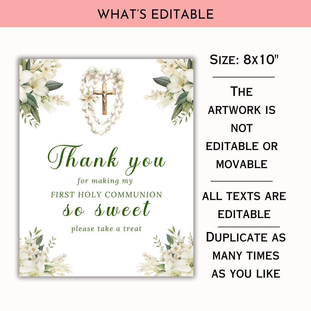 1st Communion Thank You for Coming Sign - Green