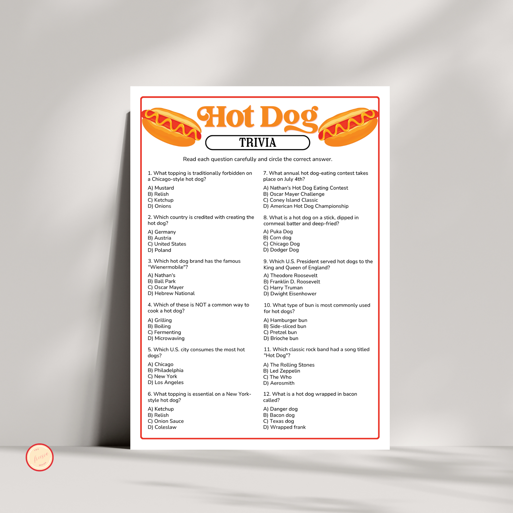 Hot Dog Trivia Game