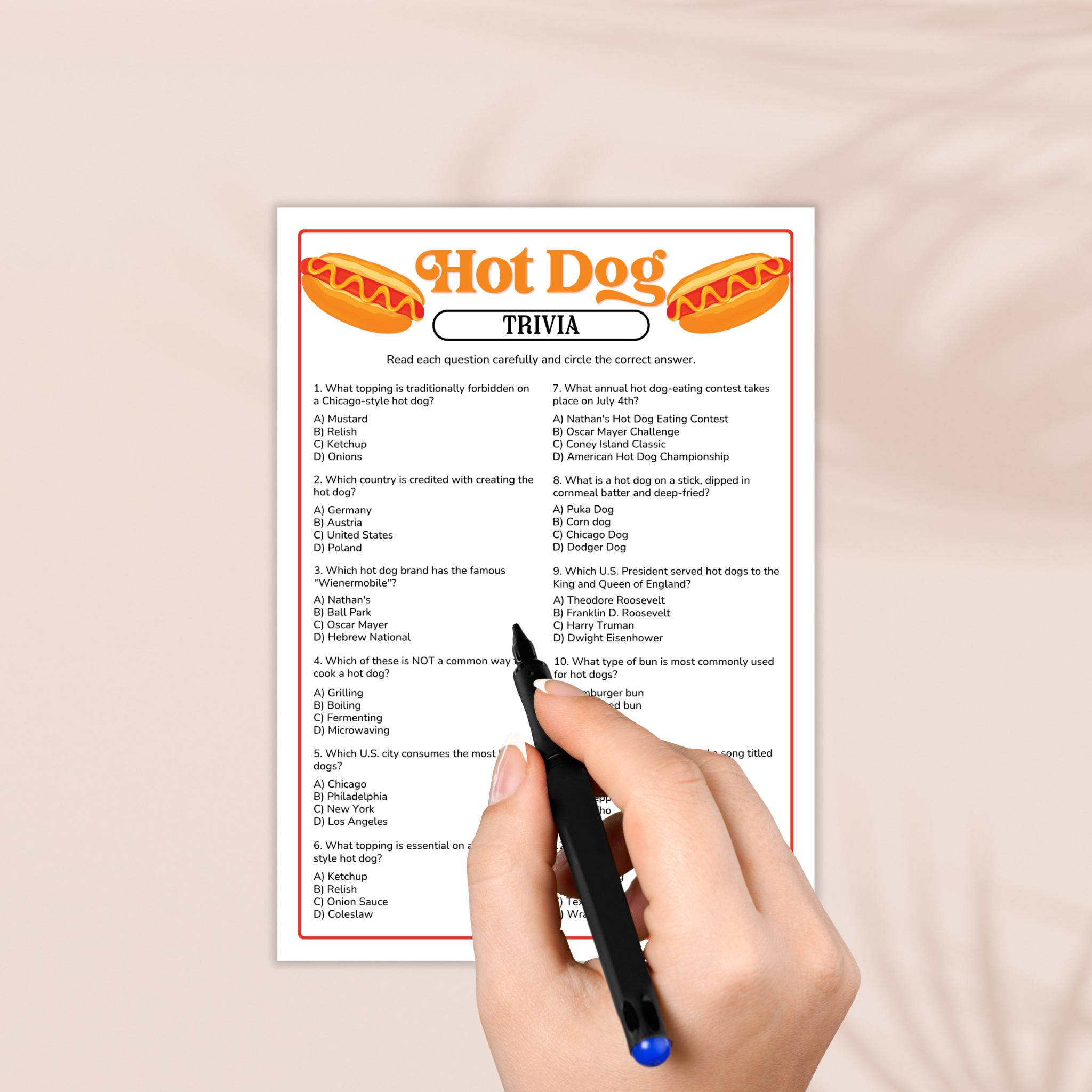 Hot Dog Trivia Game