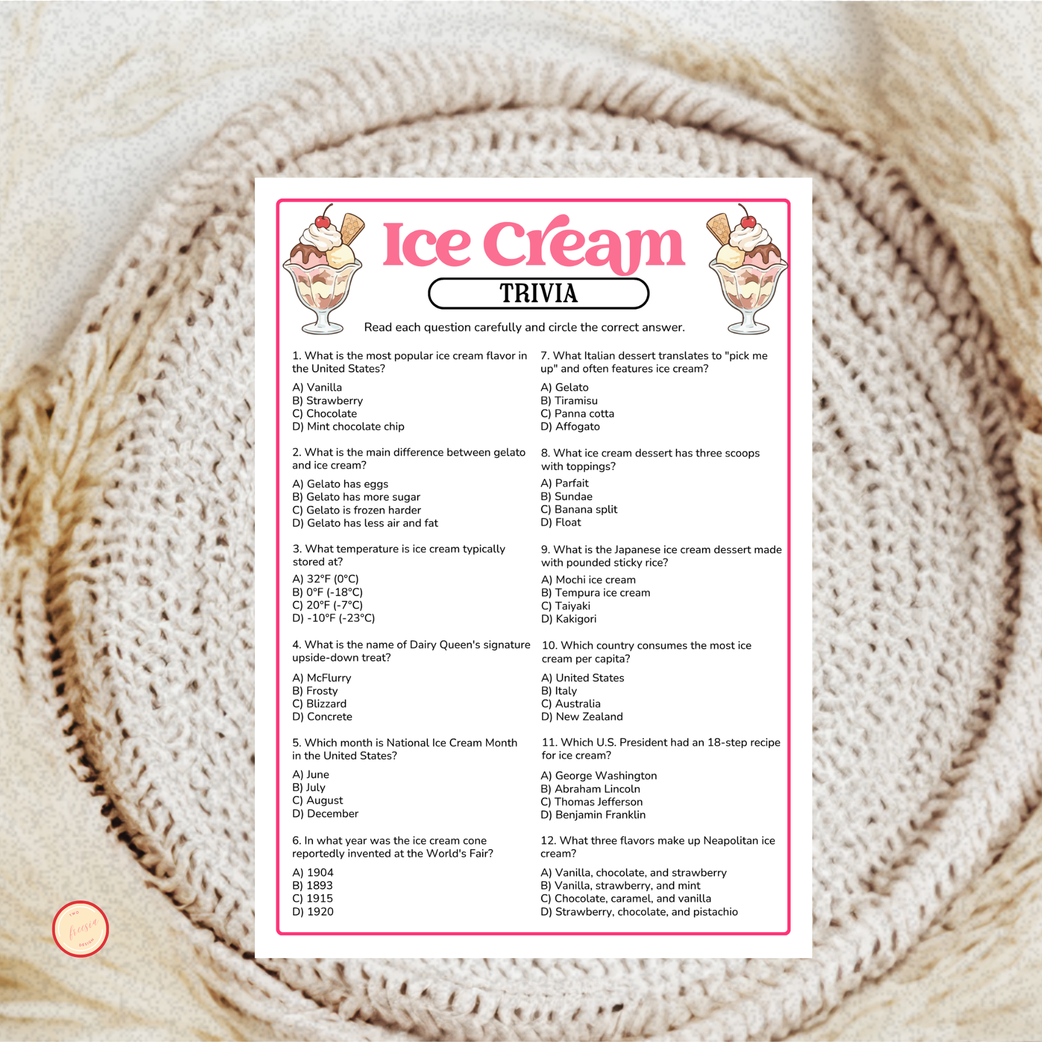 Ice Cream Trivia Game