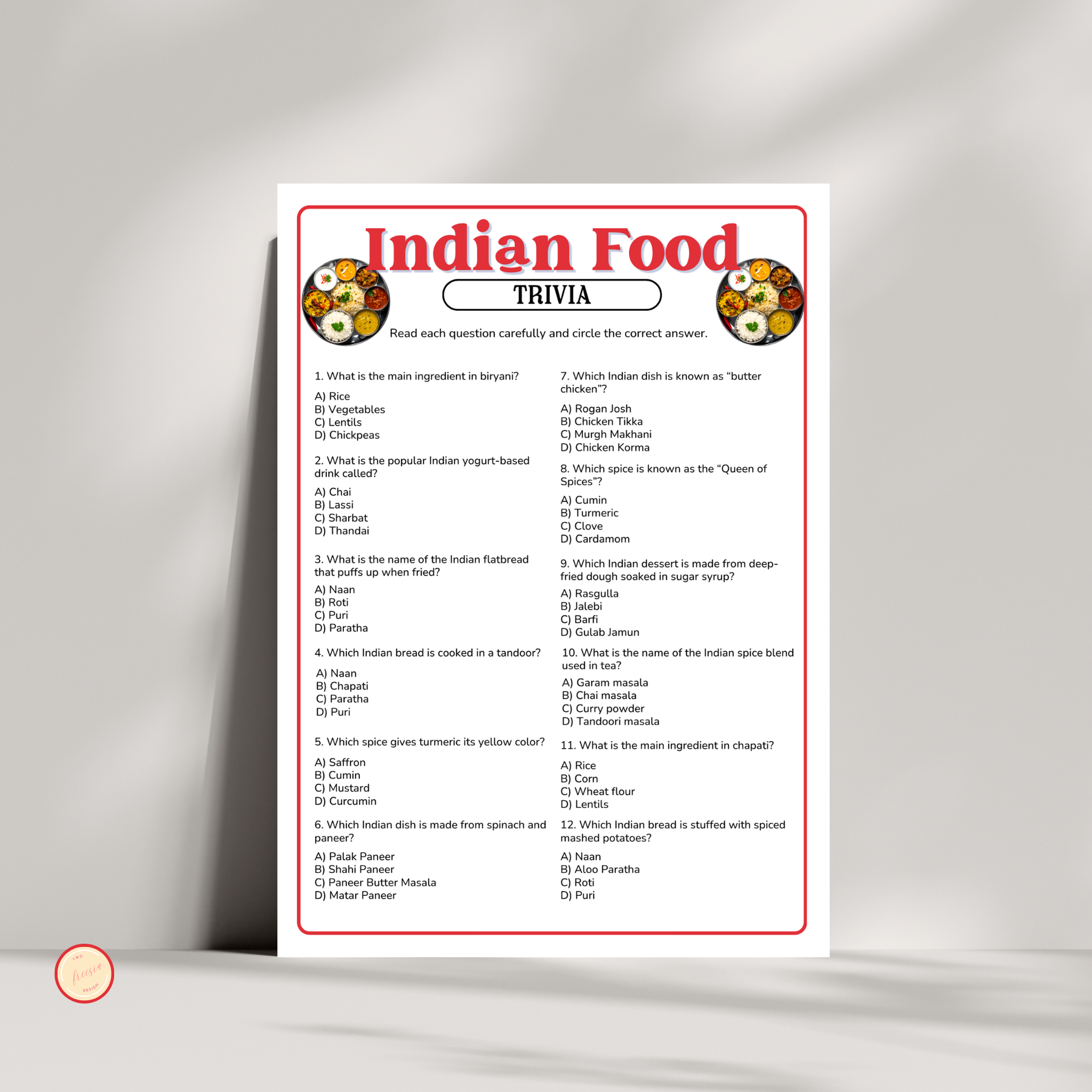 Indian Food Trivia Game
