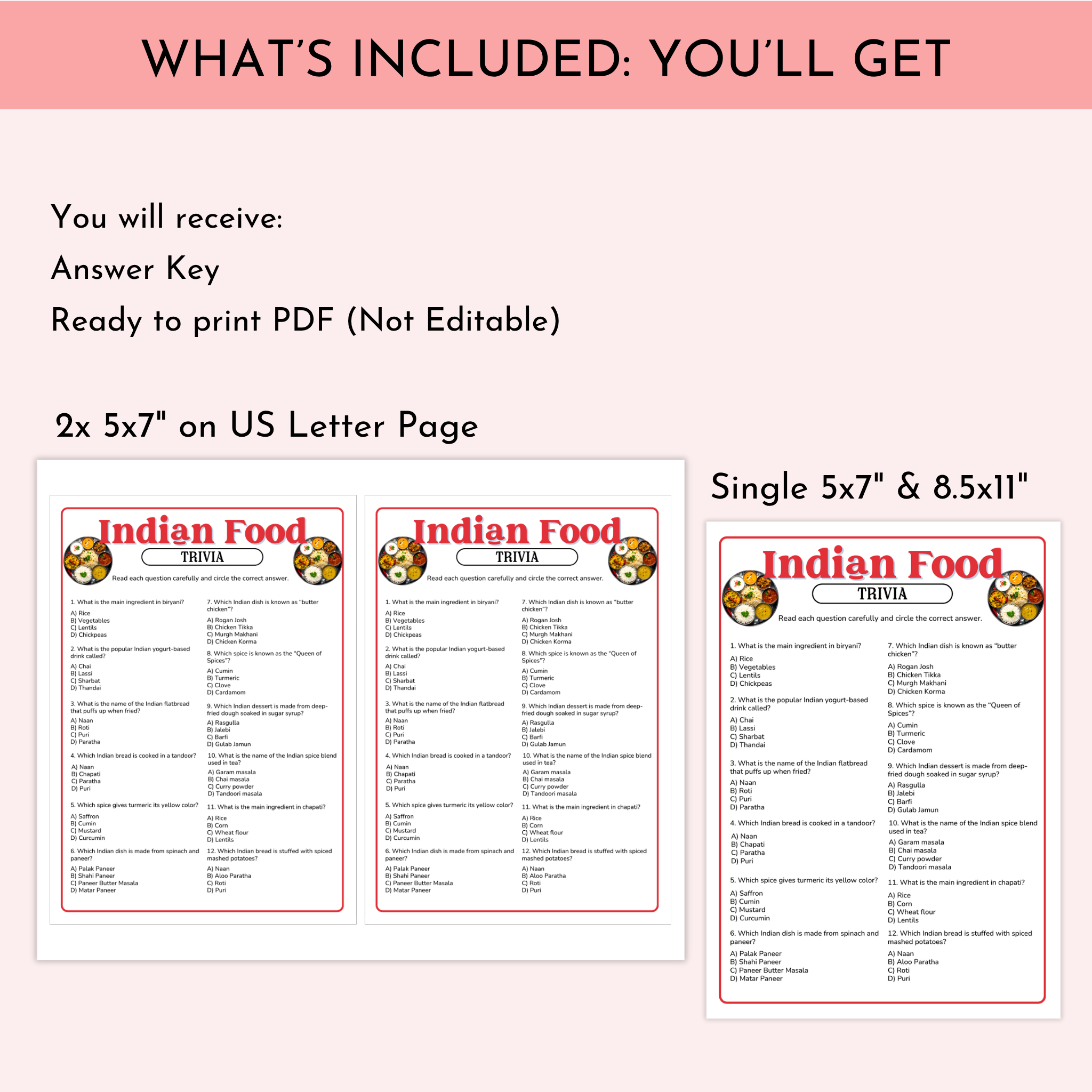 Indian Food Trivia Game