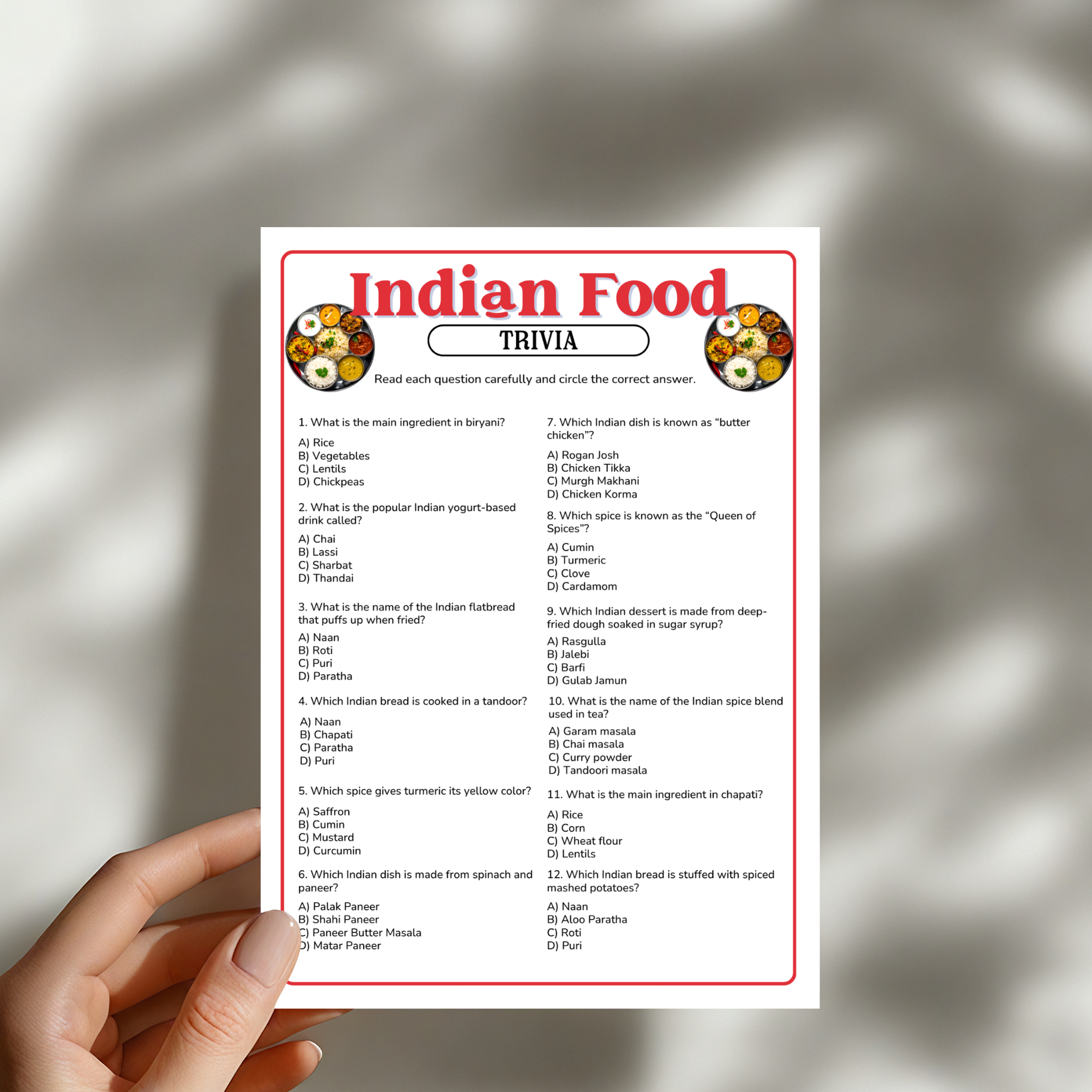 Indian Food Trivia Game