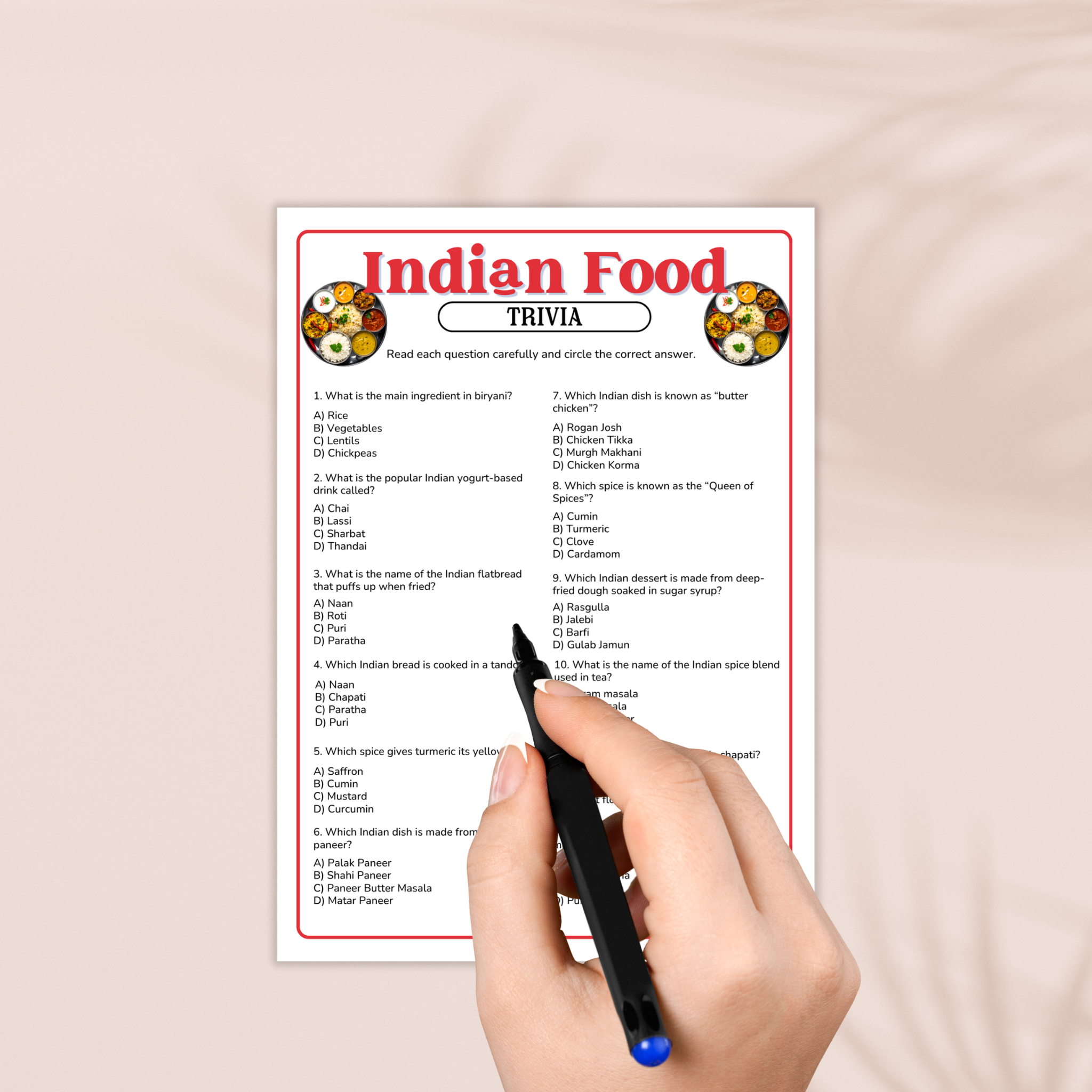 Indian Food Trivia Game