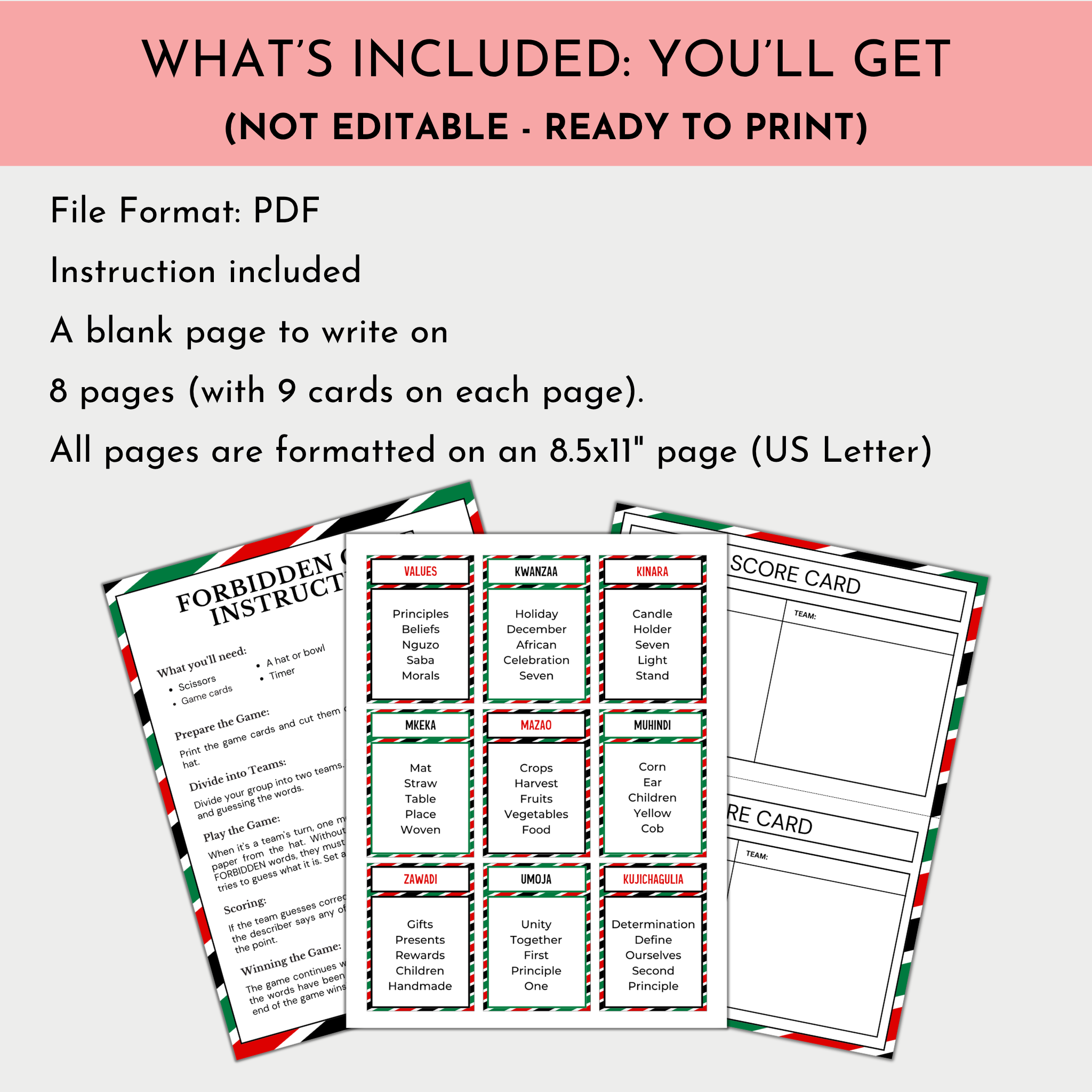 Kwanzaa Forbidden Word Game