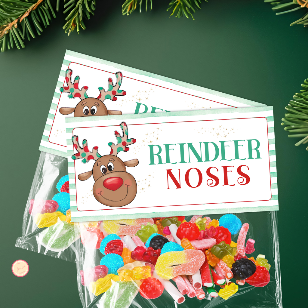 Reindeer Noses Treat Bag Topper | Printable