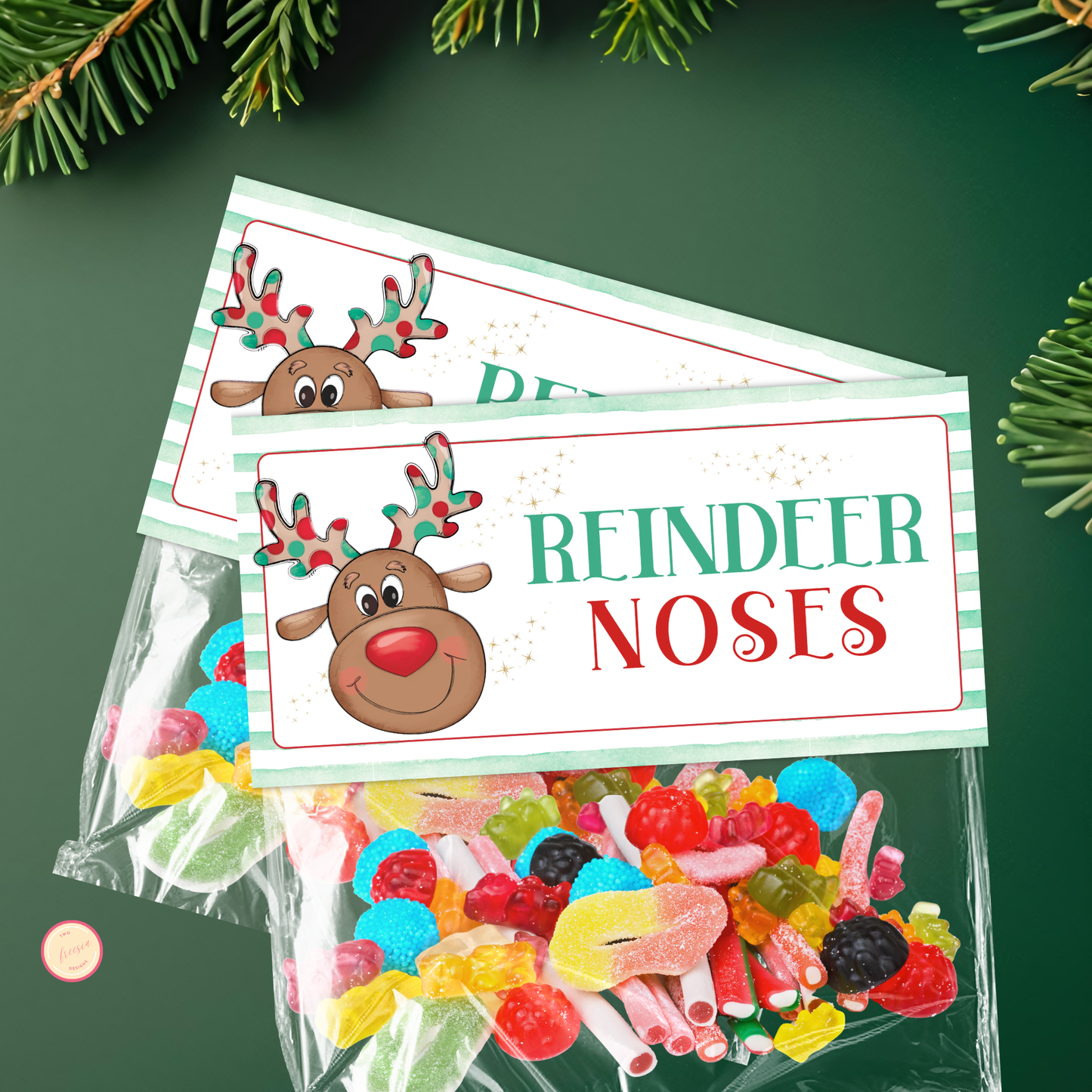 Reindeer Noses Treat Bag Topper | Printable