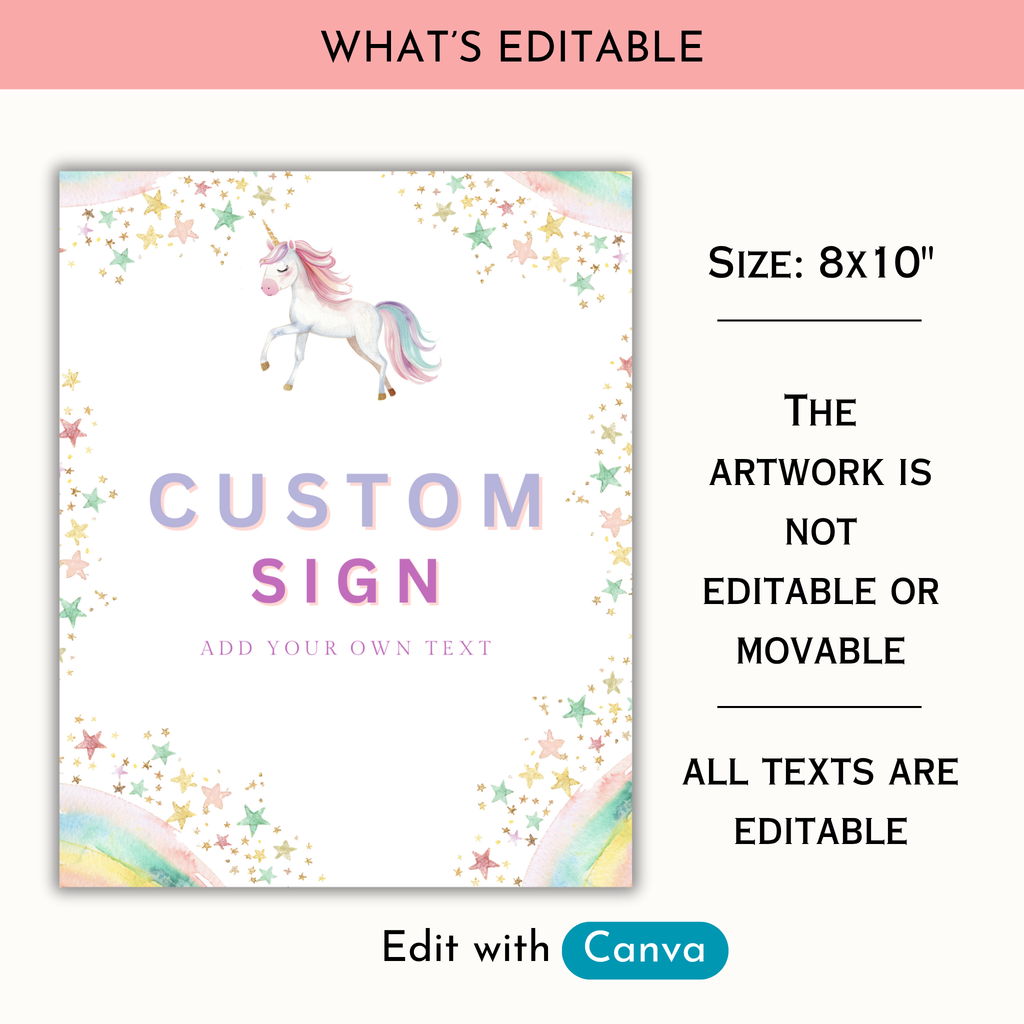 Unicorn Birthday Table Sign Templates